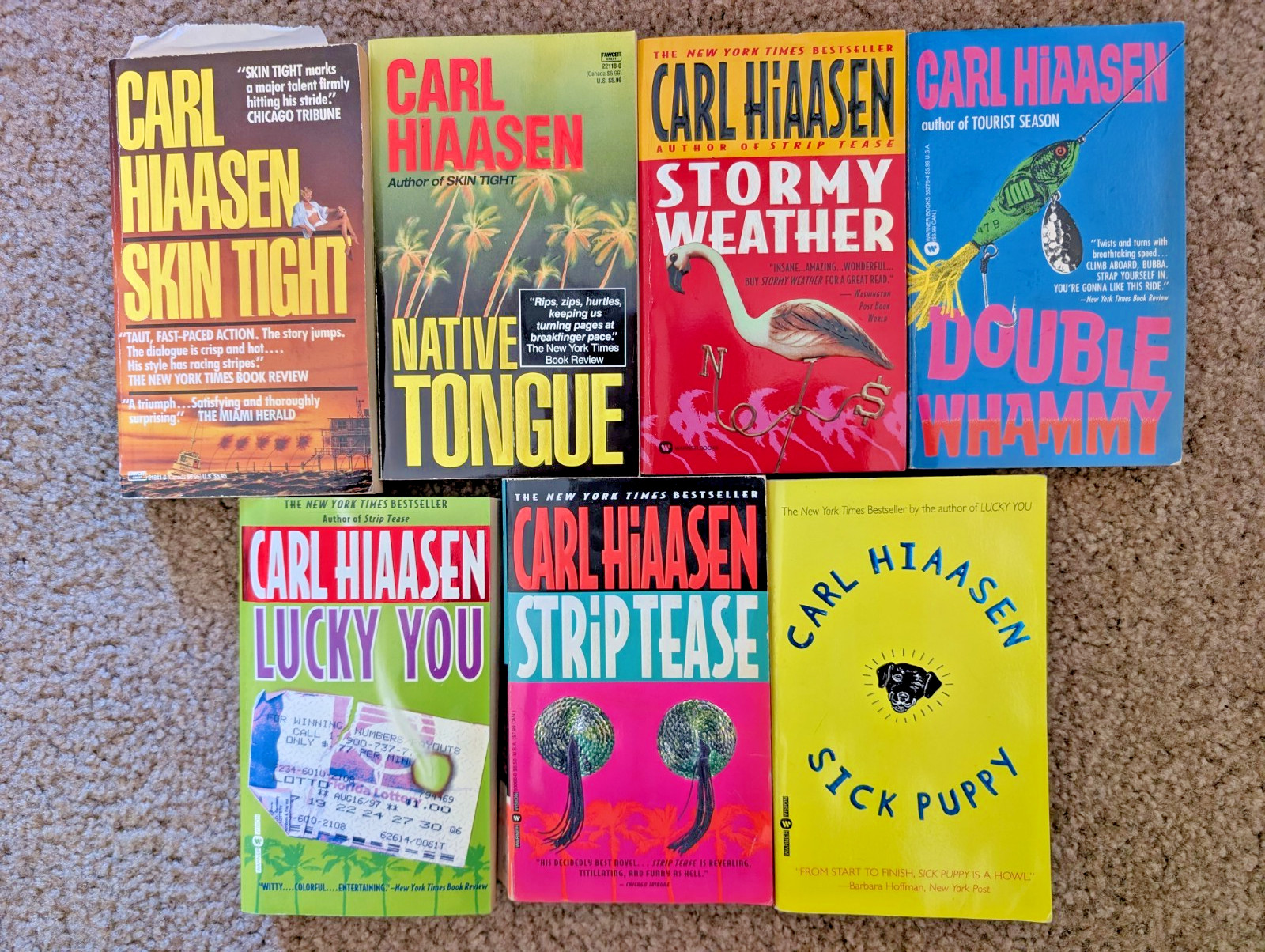 Carl Hiaasen Book Lot Sick Puppy, Strip Tease, Lucky You, Skin Tight 1st Prints Carl Hiaasen Book Lot Sick Puppy, Strip Tease, Lucky You, Skin Tight 1st Prints
