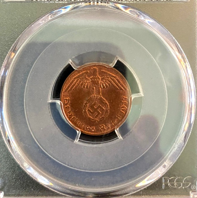 1937-A Germany 1 Pfennig PCGS MS63RD WWII Era Coin Third Reich Bronze