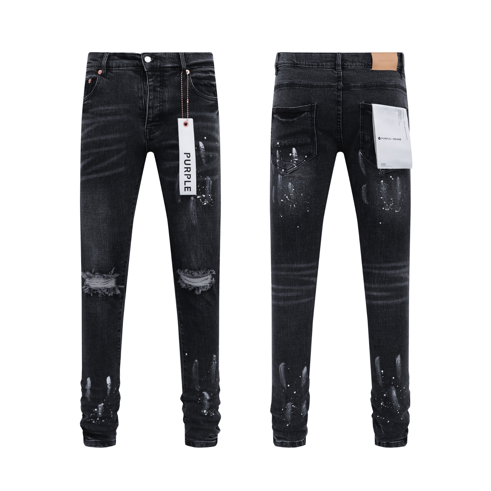 Fashion Black Purple Brand Men's Personality Slim Fit Splash-Ink Jeans