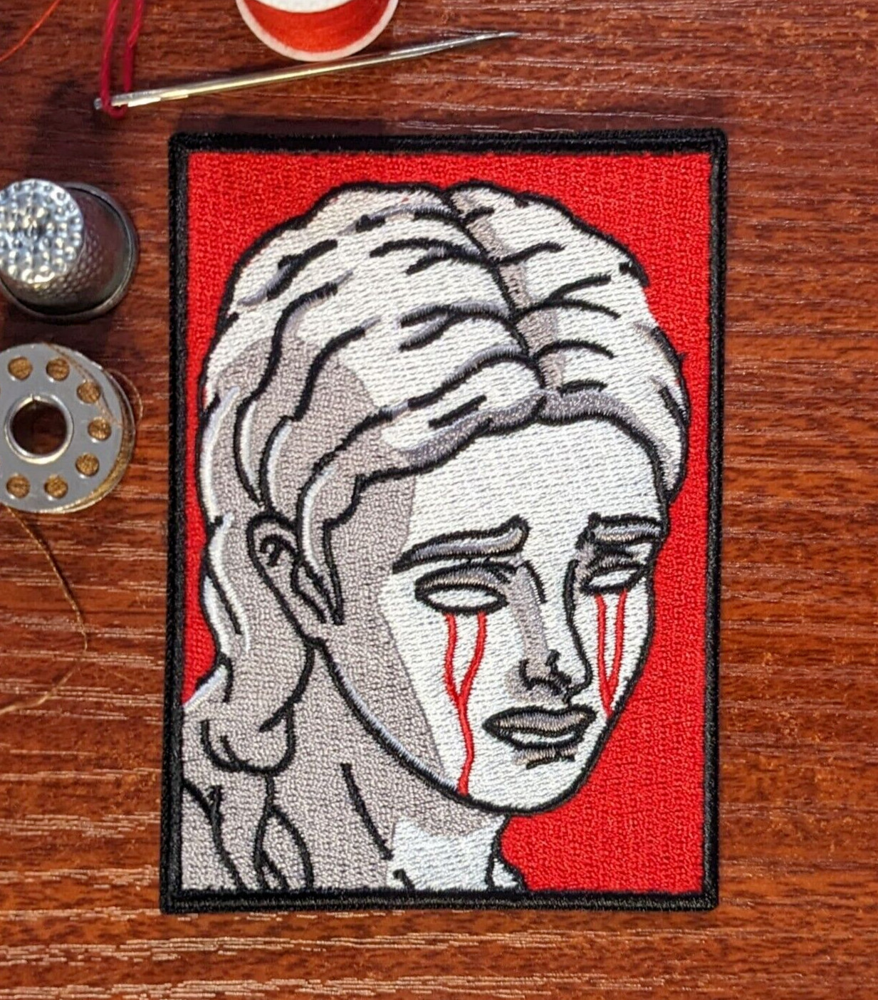 Bloody Tears on Ancient Stone Woman Statue Patch 3.75x2.75