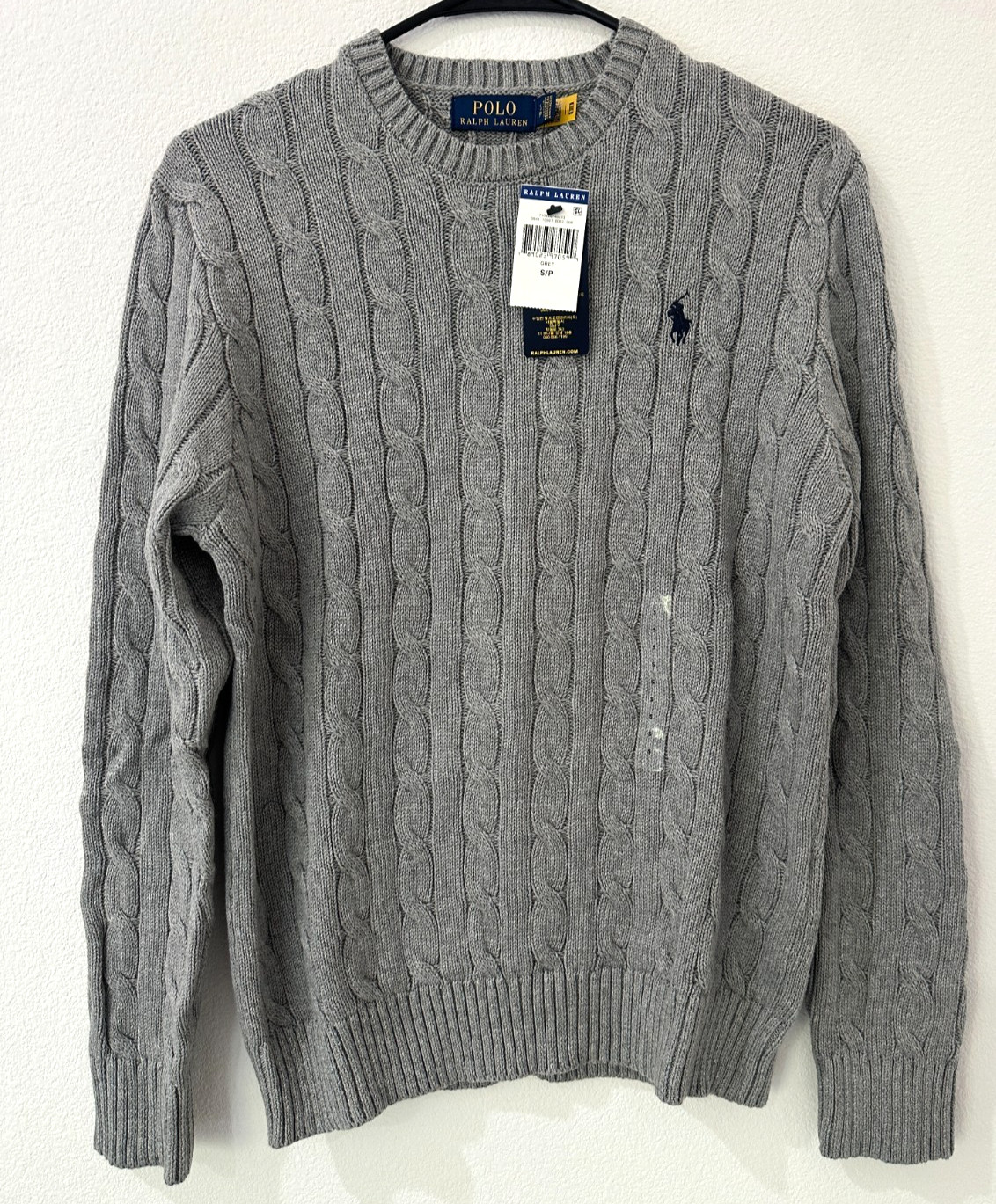 Polo Ralph Lauren Men’s Cotton Cable Knit Crew Neck Sweater GREY Size S NWT Polo Ralph Lauren Men’s Cotton Cable Knit Crew Neck Sweater GREY Size S NWT