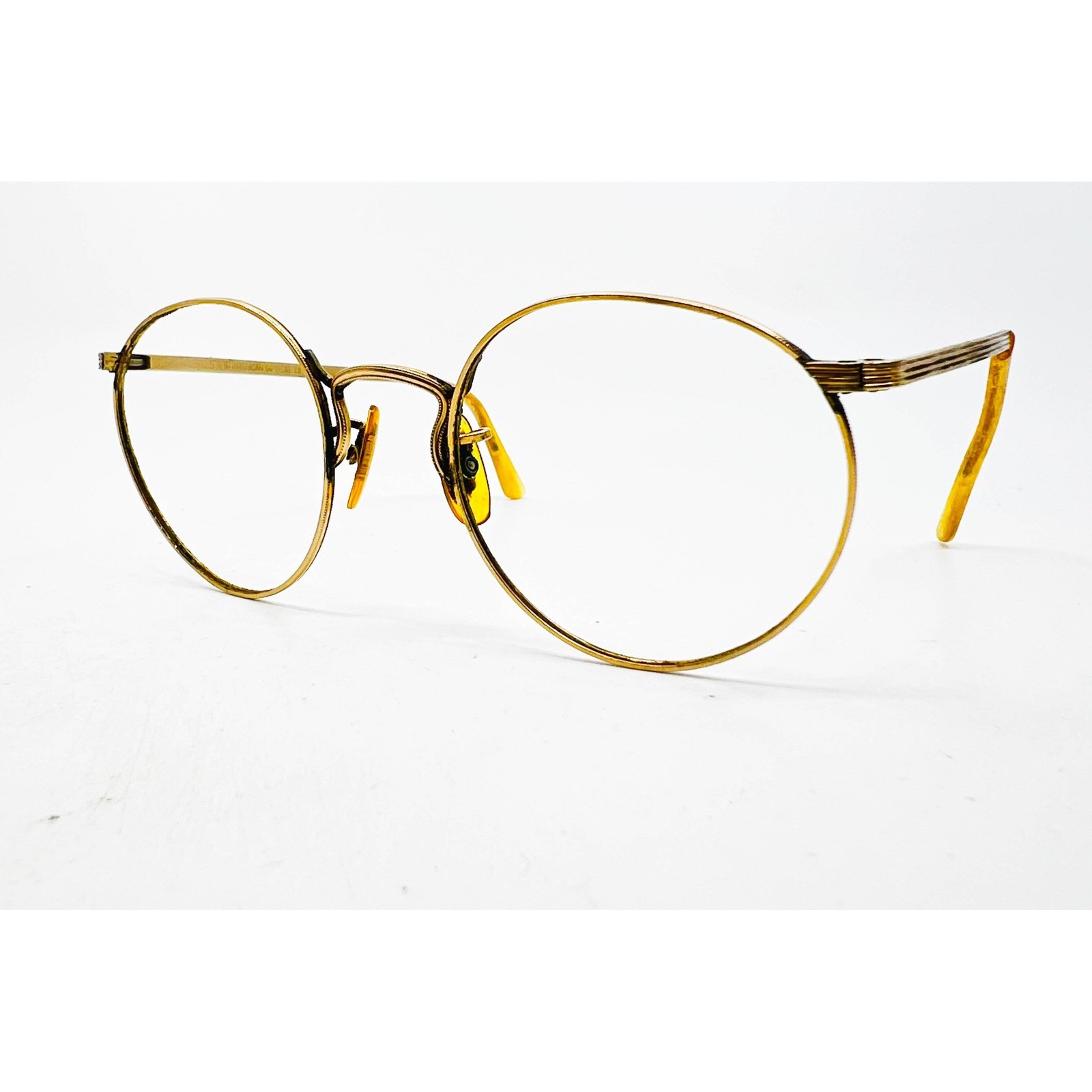American Optical Eyeglasses Mens Gold 12K GF Round Full Rim Vintage 5 3/4