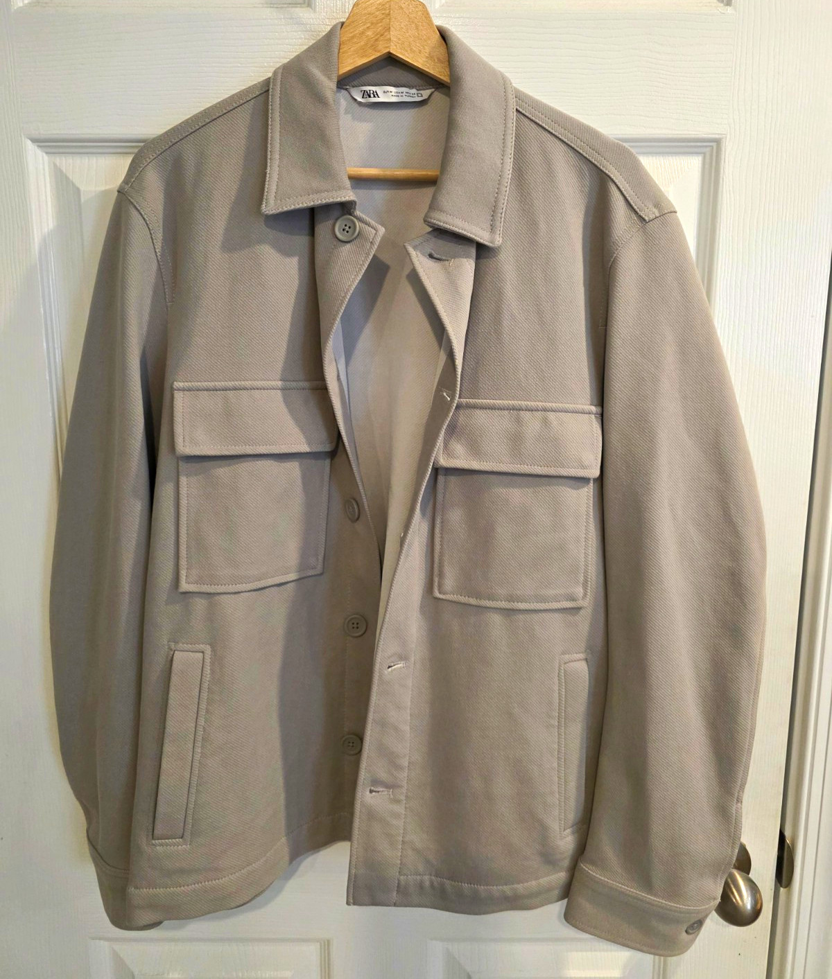 Zara Men\'s Light Grey Structured Overshirt Jacket Size Medium Dual Pockets