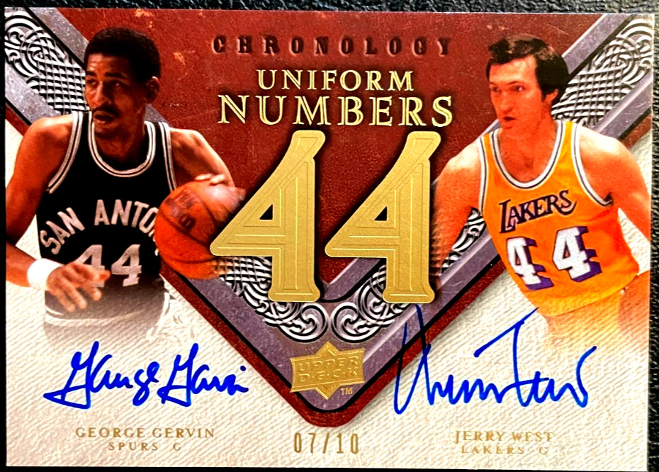 2007-08 UD Chronology Jerry West George Gervin Uniform Numbers Gold Autos #07/10