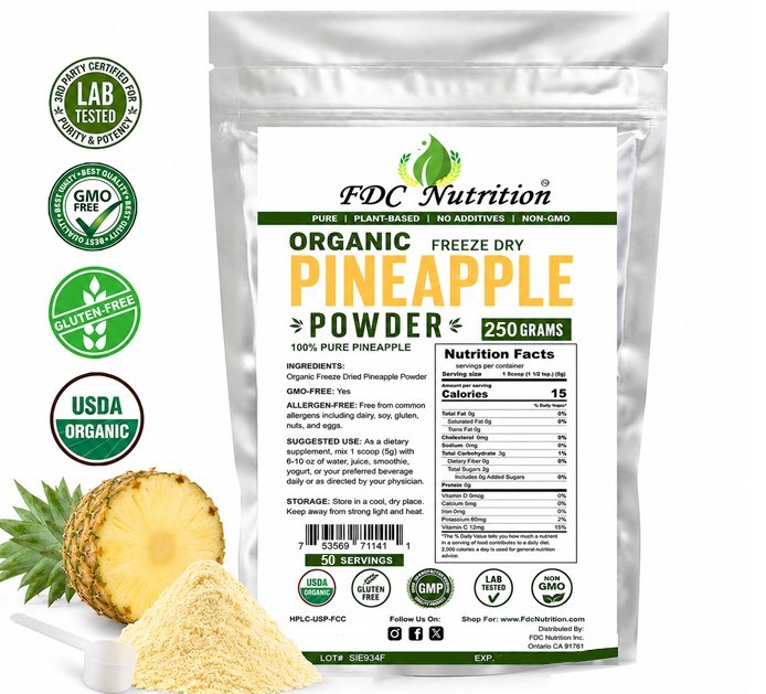 Organic Freeze Dried Pineapple Powder Smoothie Drink Mix Non GMO 250g (8.8oz)
