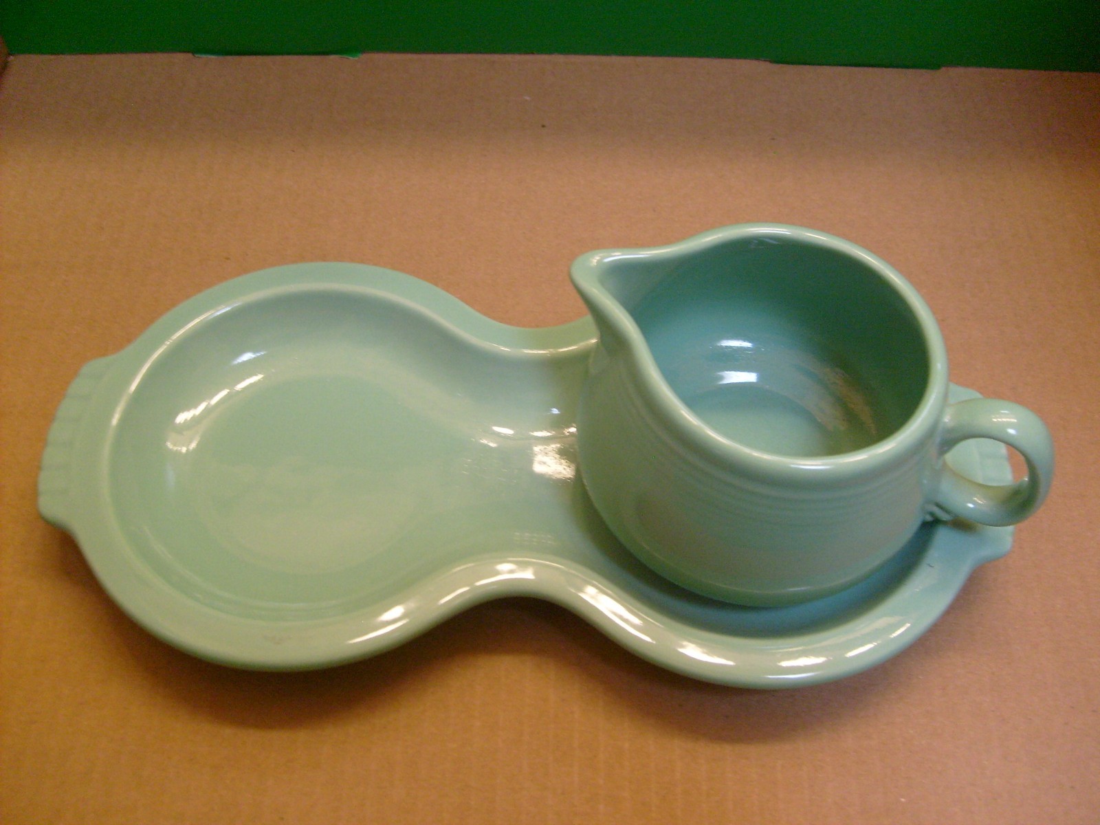 Fiesta Homer Laughlin Sea Mist Creamer & Tray-New