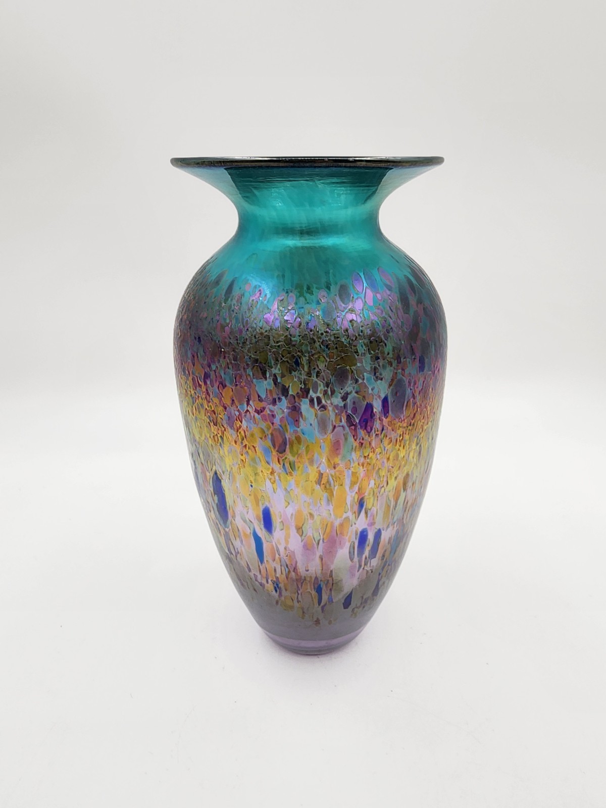 Robert Held Signed Iridescent Art Glass Vase Vintage Studio Glass 8.5\