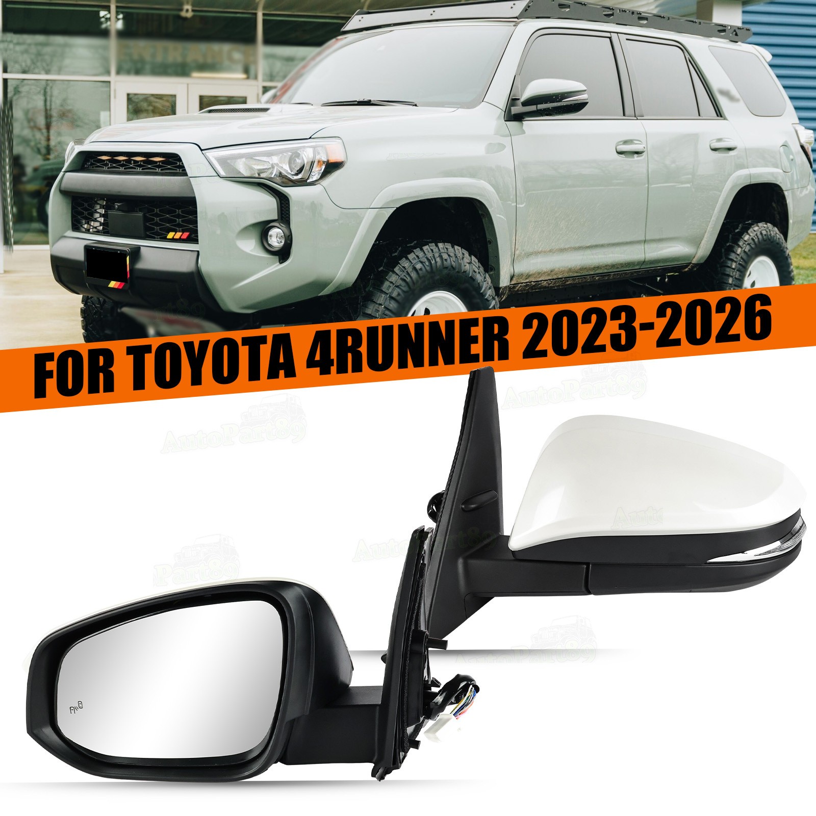 Left For Toyota 4RUNNER 23-26 Pearl White Heated Mirror W/ Blind Spot 10 Pins