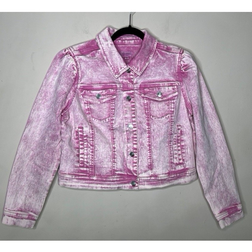 NWT Candace Cameron Bure Rose Quartz Denim Jacket Puff Shoulders Sz 6 Reg