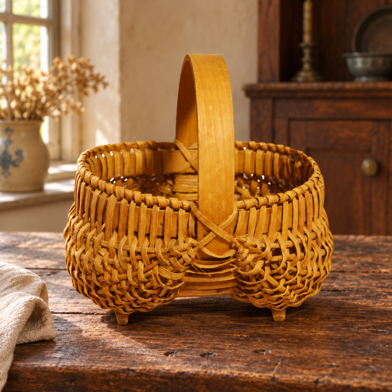Antique Split Willow Buttocks Market Basket American Country Basket