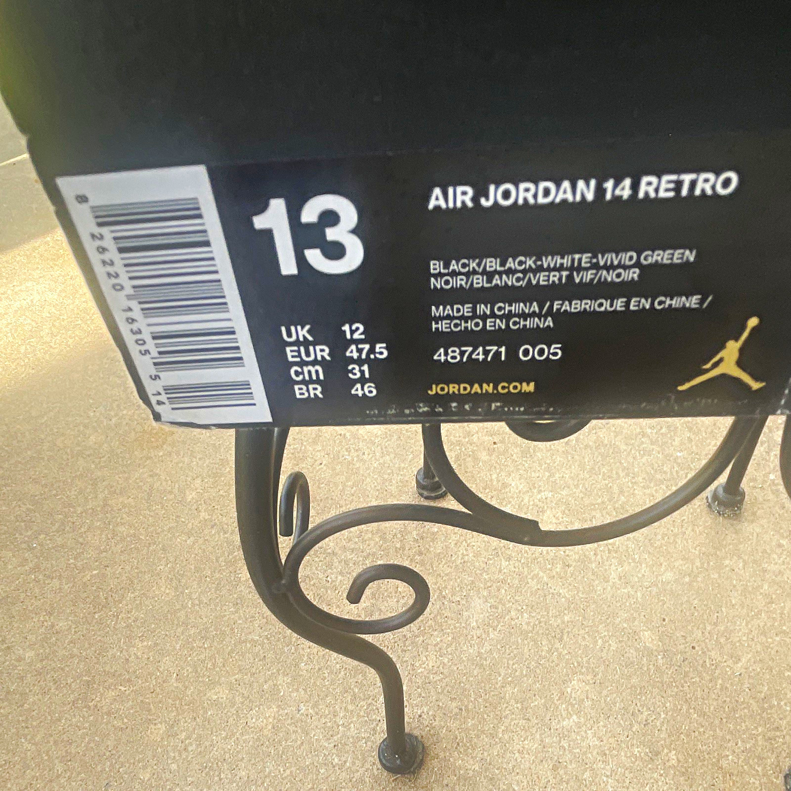 Jordan Air Jordan 14 Retro Indiglo 2016 Black/White/Vivid Green damaged box