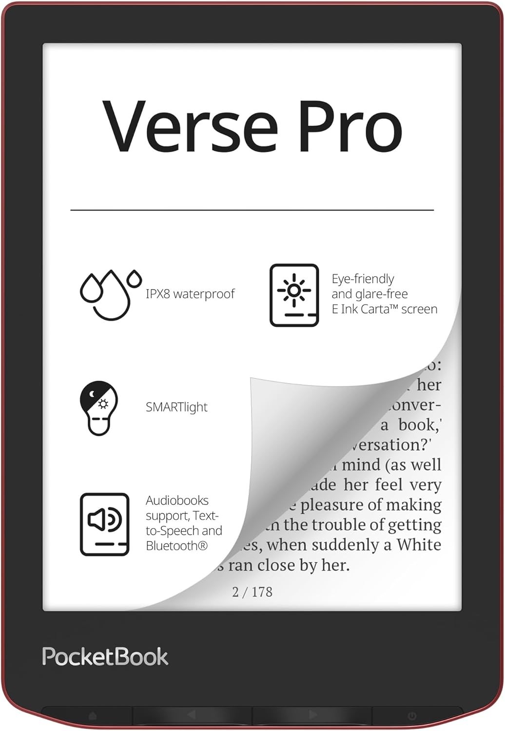 PocketBook Verse Pro E-Reader, 6\'\' E-Ink 16GB Wifi Waterproof Touchscreen, Red
