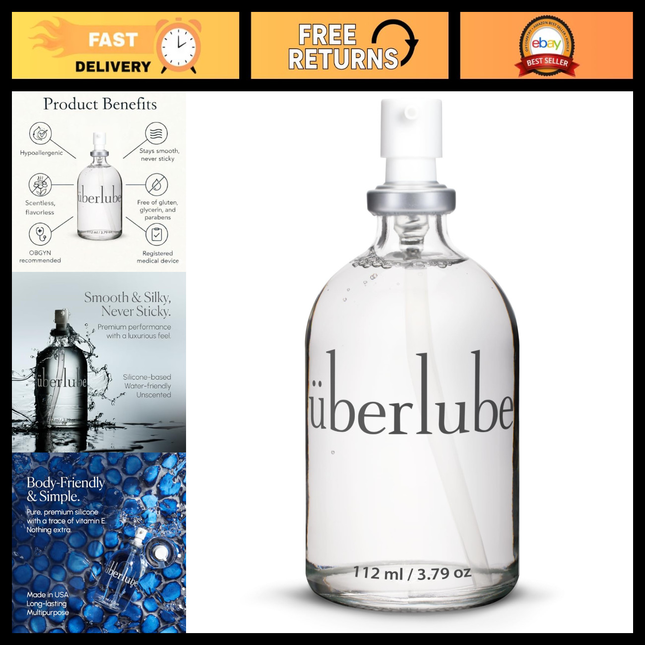 Premium Silicone Lubricant - Unscented, Ultra Smooth, Long-Lasting, 112ml