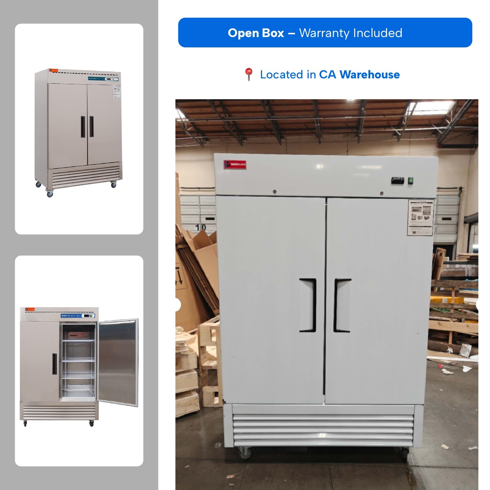 WESTLAKE 54 Inch 2 Door Commercial Solid Stainless Upright Freezer Open Box