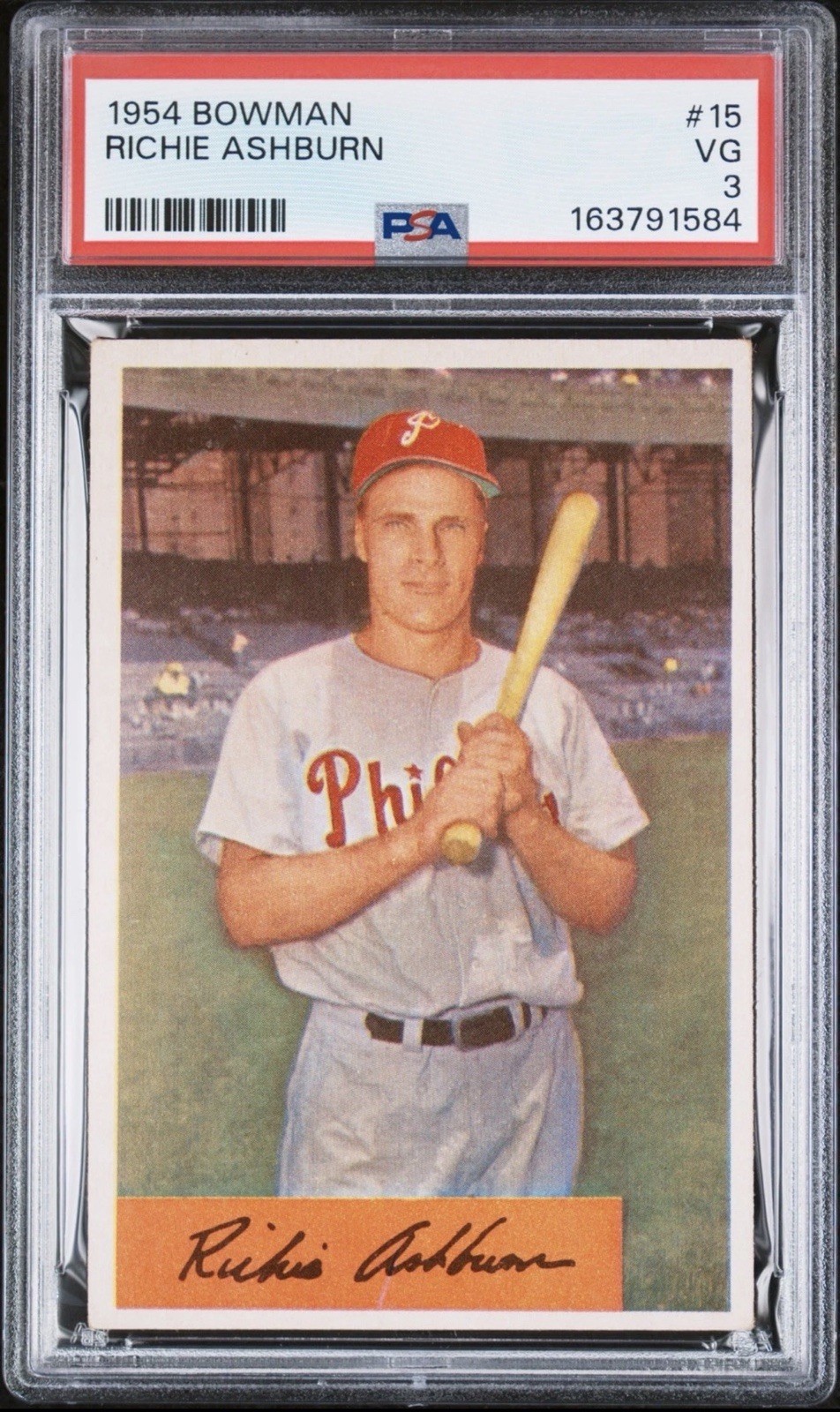 1954 Bowman #15 RICHIE ASHBURN PSA 3 Philadelphia Phillies 1954 Bowman #15 RICHIE ASHBURN PSA 3 Philadelphia Phillies