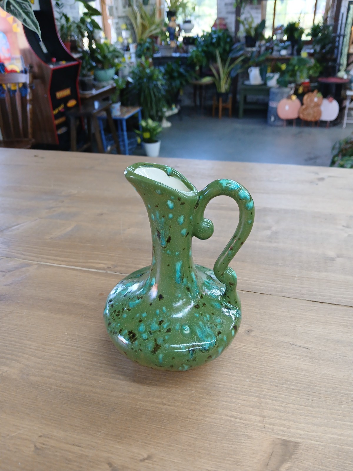 Vintage 1970s Mid Century Modern Ceramic Studio Art Green Splatter Glazed Vase Vintage 1970s Mid Century Modern Ceramic Studio Art Green Splatter Glazed Vase