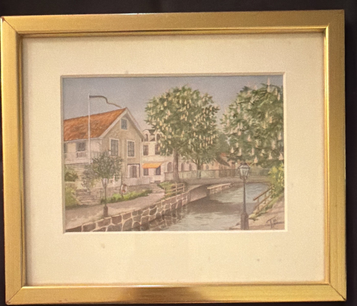 Original Sweden Summer Landscape Painting Signed Vintage Nordic Framed Art 8x9.5