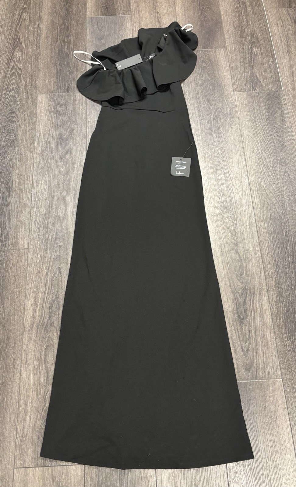 Lulus One Shoulder Ruffle Maxi Dress Black Formal Gown Slit Size S NEW