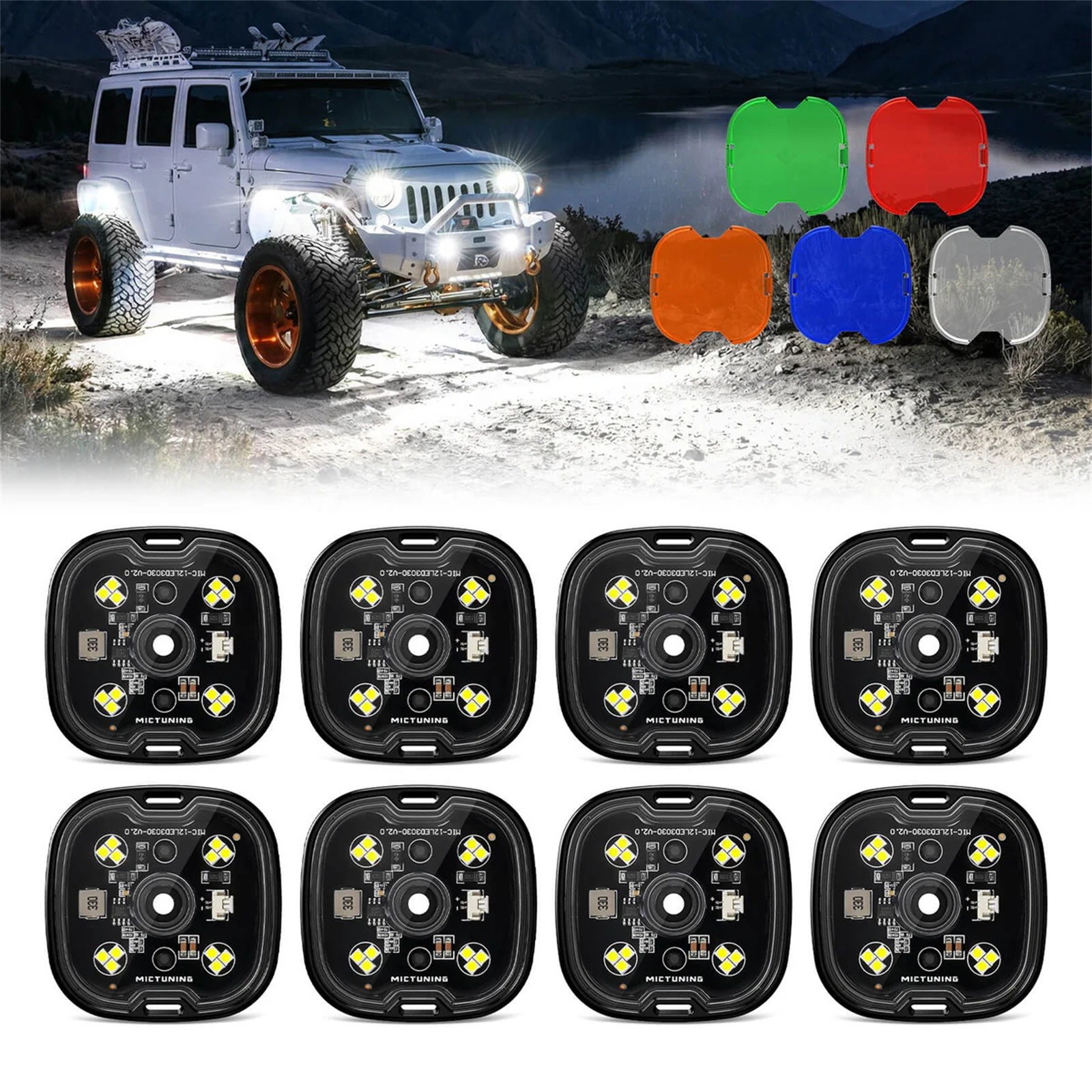 MICTUNING C6 8 Pods LED Rock Lights,Pure White Underglow Light Off-Road Lighting MICTUNING C6 8 Pods LED Rock Lights,Pure White Underglow Light Off-Road Lighting