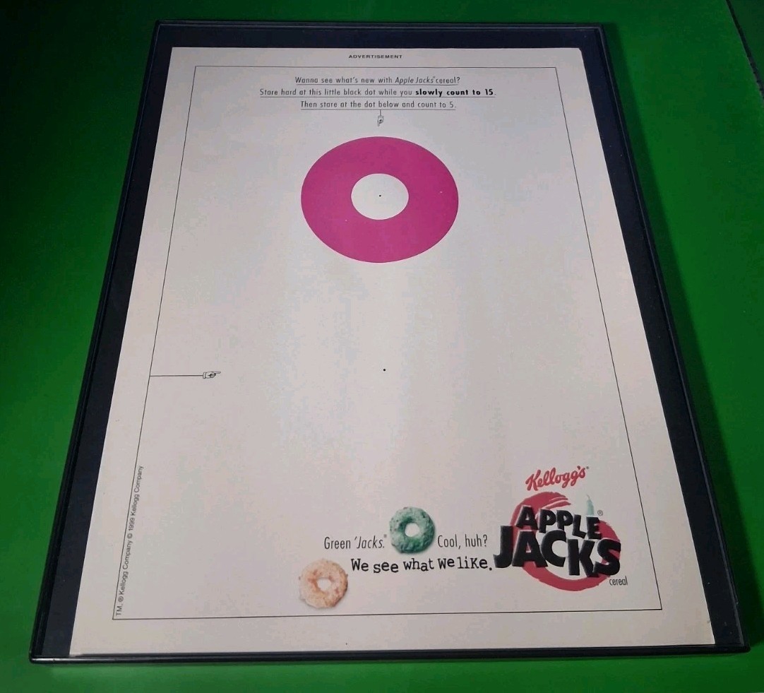 Kellogg\'s Apple Jacks Optical Illusion 1999 Vintage Print Ad Framed 8.5x11 