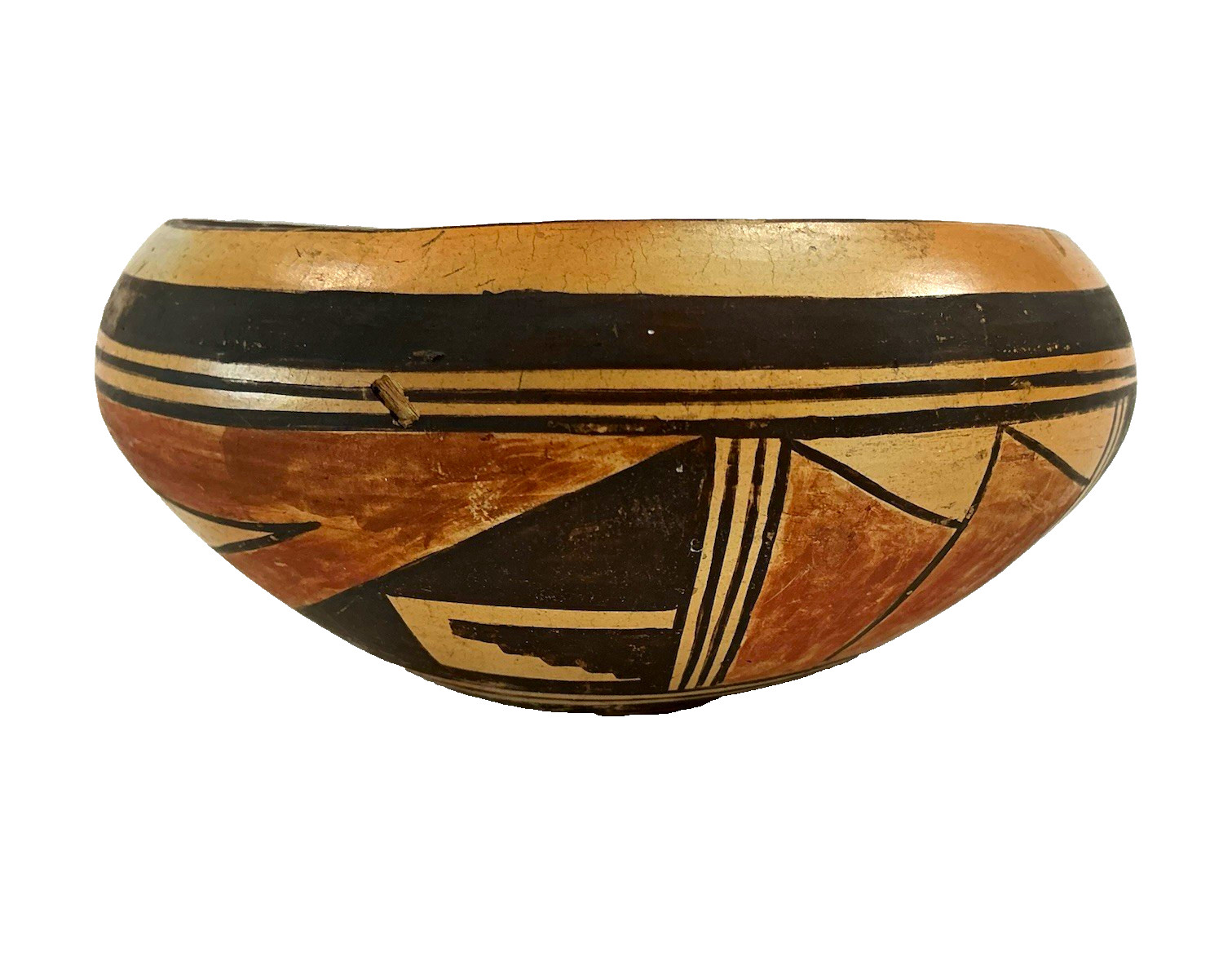 Vintage Native American Hopi Bowl Geometric Pottery Polychrome Pueblo 6” Bowl
