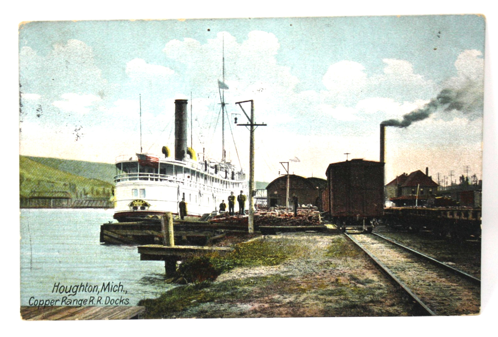 Houghton Michigan MI Copper Range Railroad Docks c1907 Germany Vintage Postcard Houghton Michigan MI Copper Range Railroad Docks c1907 Germany Vintage Postcard