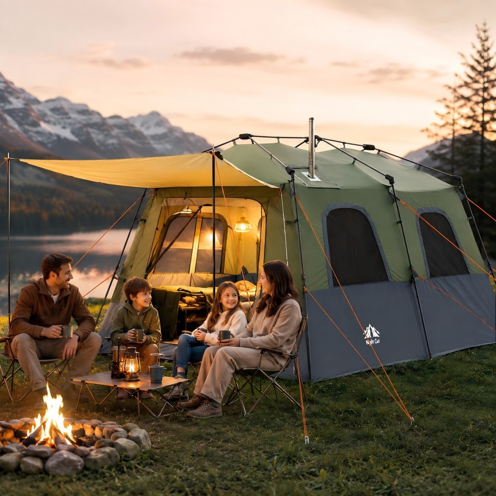 Night Cat 8 Person Tent Waterproof Cabin Hot Stove Jack Family Outdoor Camping