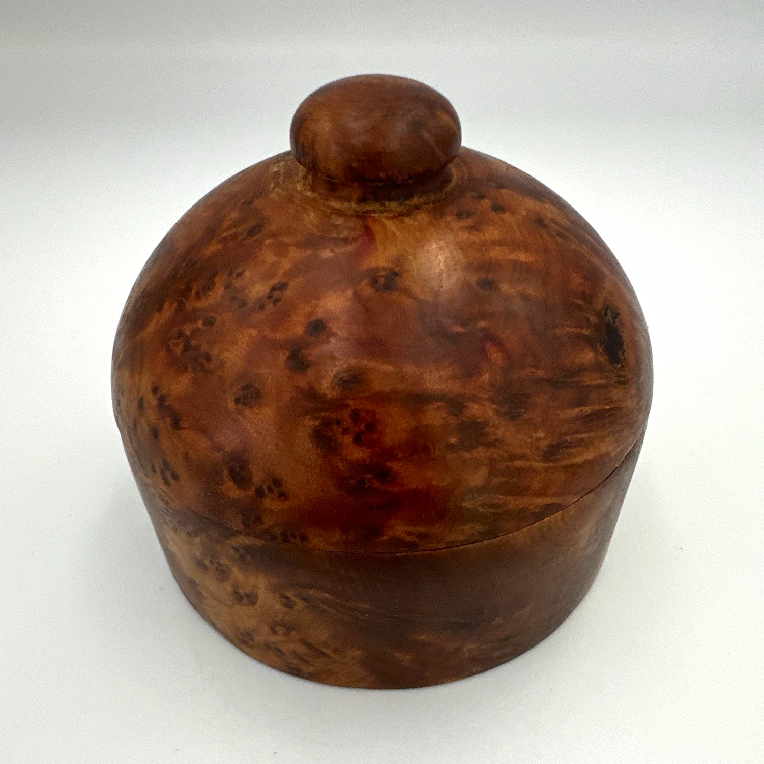 Round Burl Wood Trinket Box with Lid 3” Jewelry Keepsake Box