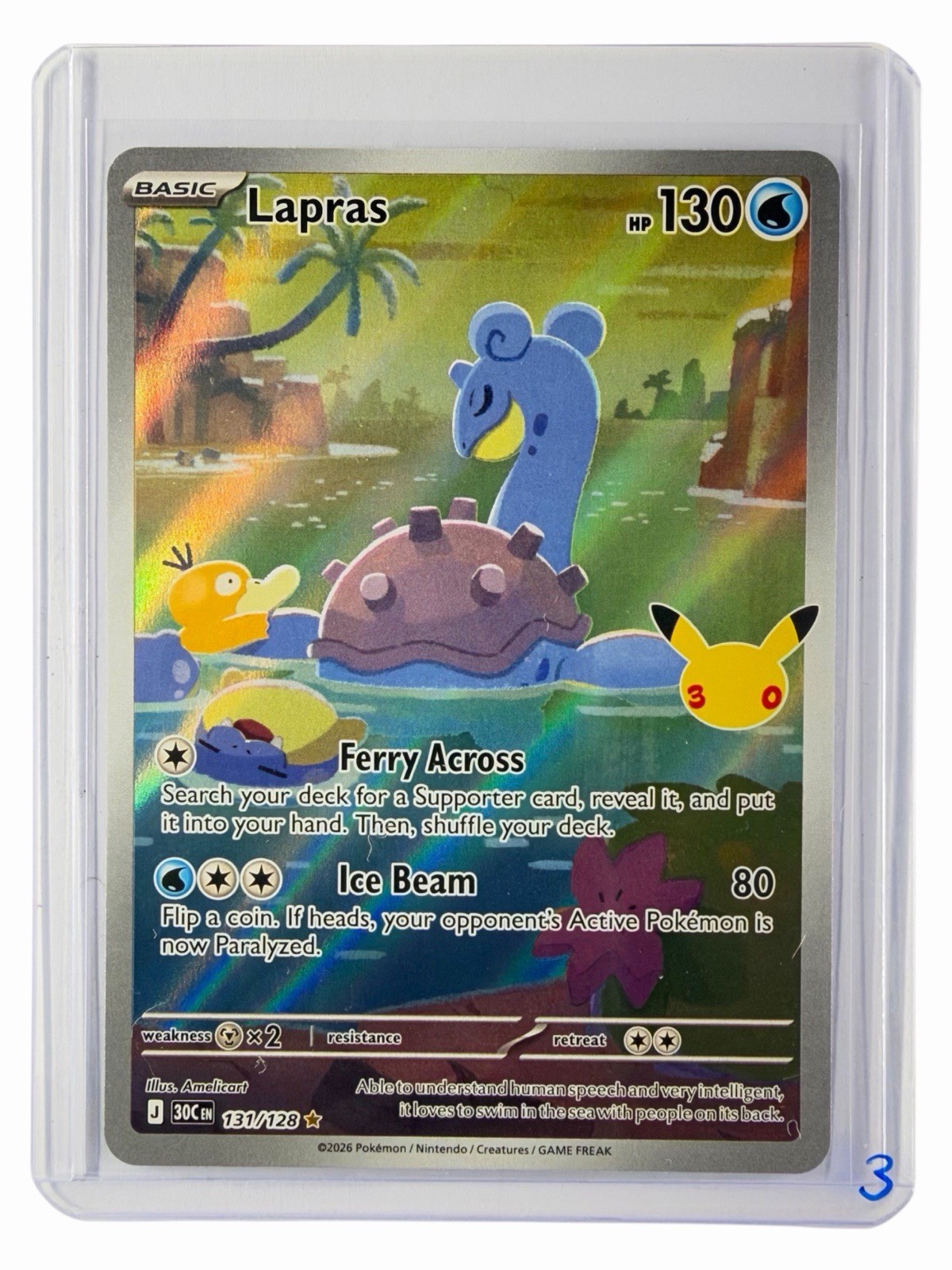 Pokemon TCG Lapras 131/128 30th Celebration Illustration Rare Holo Full Art NM Pokemon TCG Lapras 131/128 30th Celebration Illustration Rare Holo Full Art NM