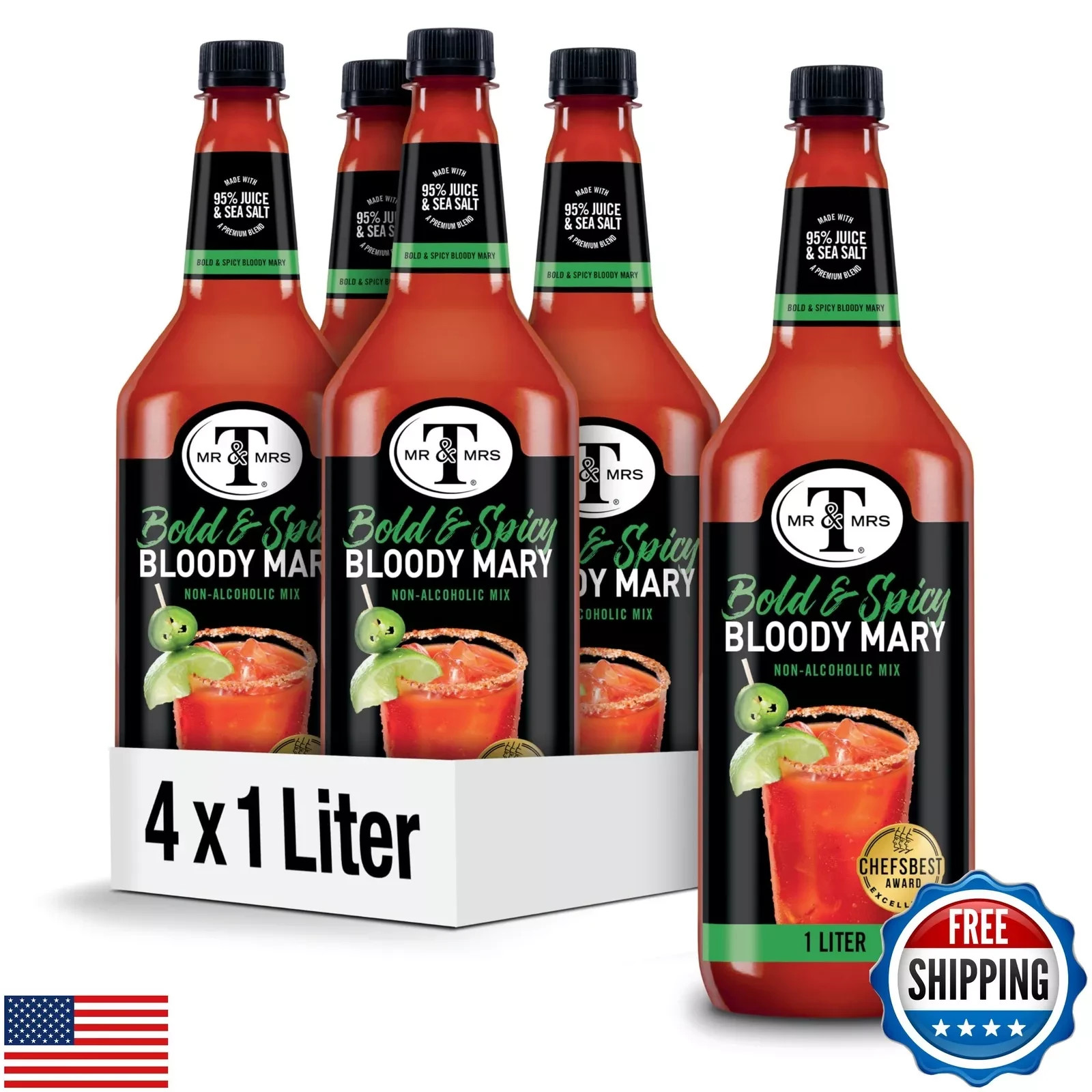 Mr and Mrs T Bold and Spicy Bloody Mary Mix, 1 L bottle (Pack of 4), Spicy Co Mr and Mrs T Bold and Spicy Bloody Mary Mix, 1 L bottle (Pack of 4), Spicy Co