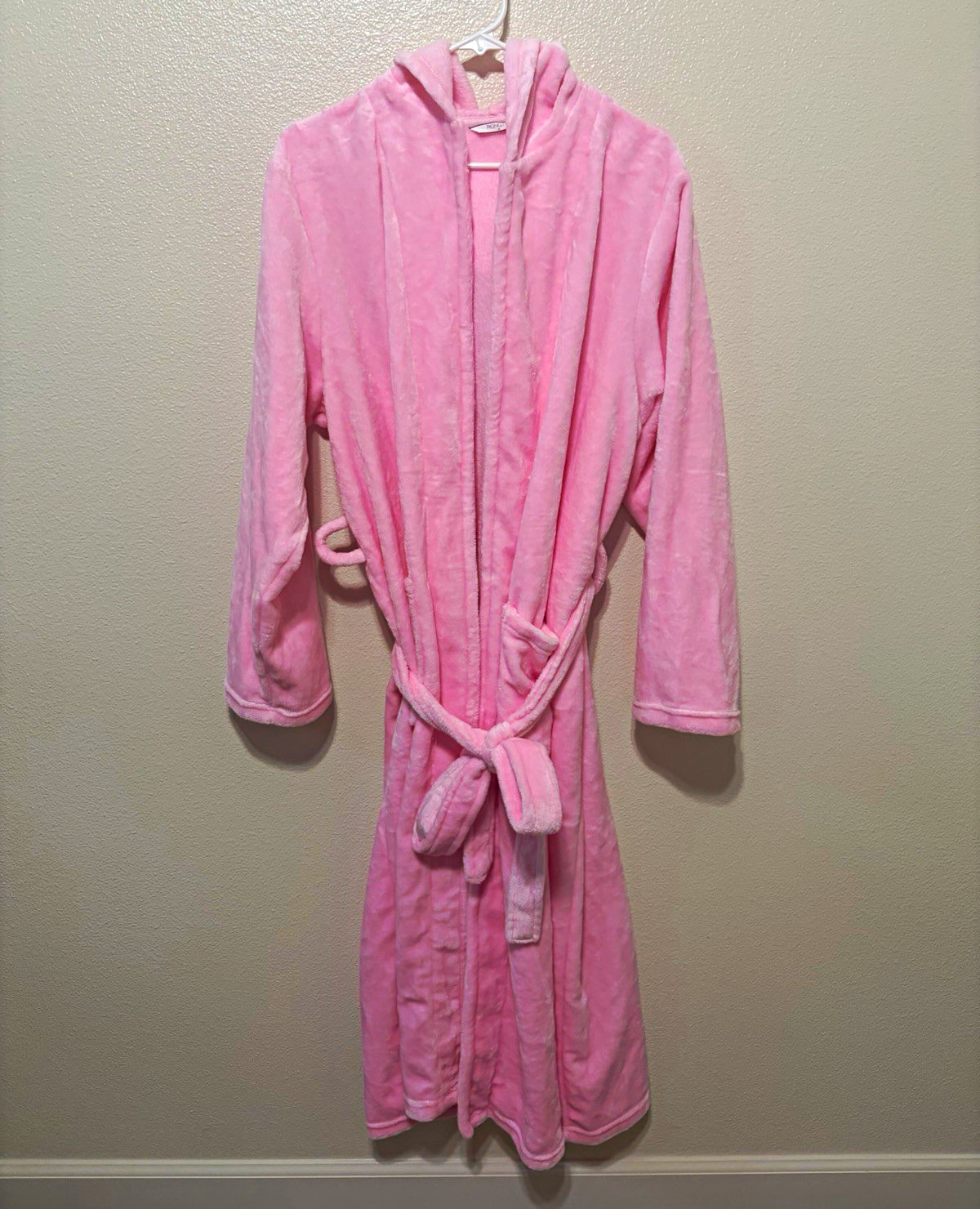 RONGTAI Women’s Pink Solid Hooded Robe XL Long Sleeve Tie Belt w/ Pockets RONGTAI Women’s Pink Solid Hooded Robe XL Long Sleeve Tie Belt w/ Pockets