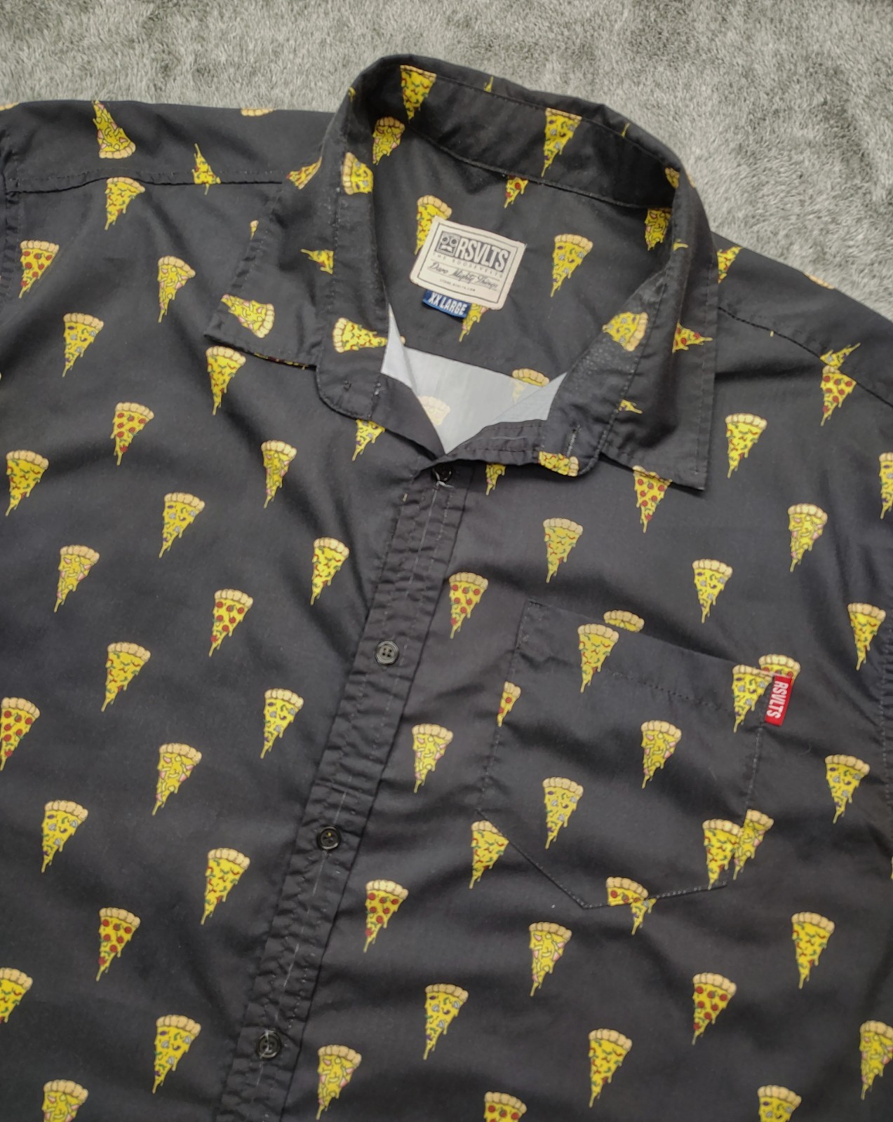RSVLTS The Roosevelts Pizza Slices Button Up Shirt Mens Sz 2XL XXL Black RARE