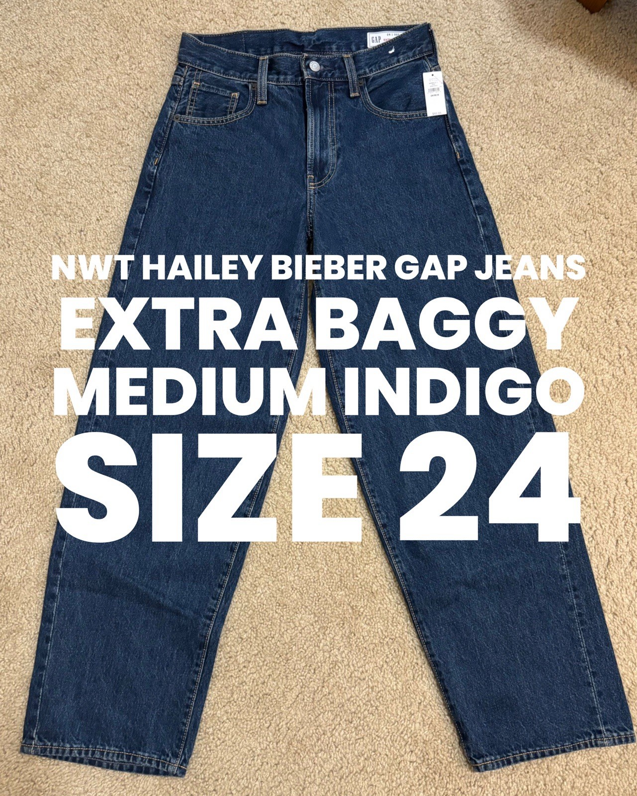 NWT GAP Hailey Bieber Extra Baggy Jean in Medium Indigo Size 24