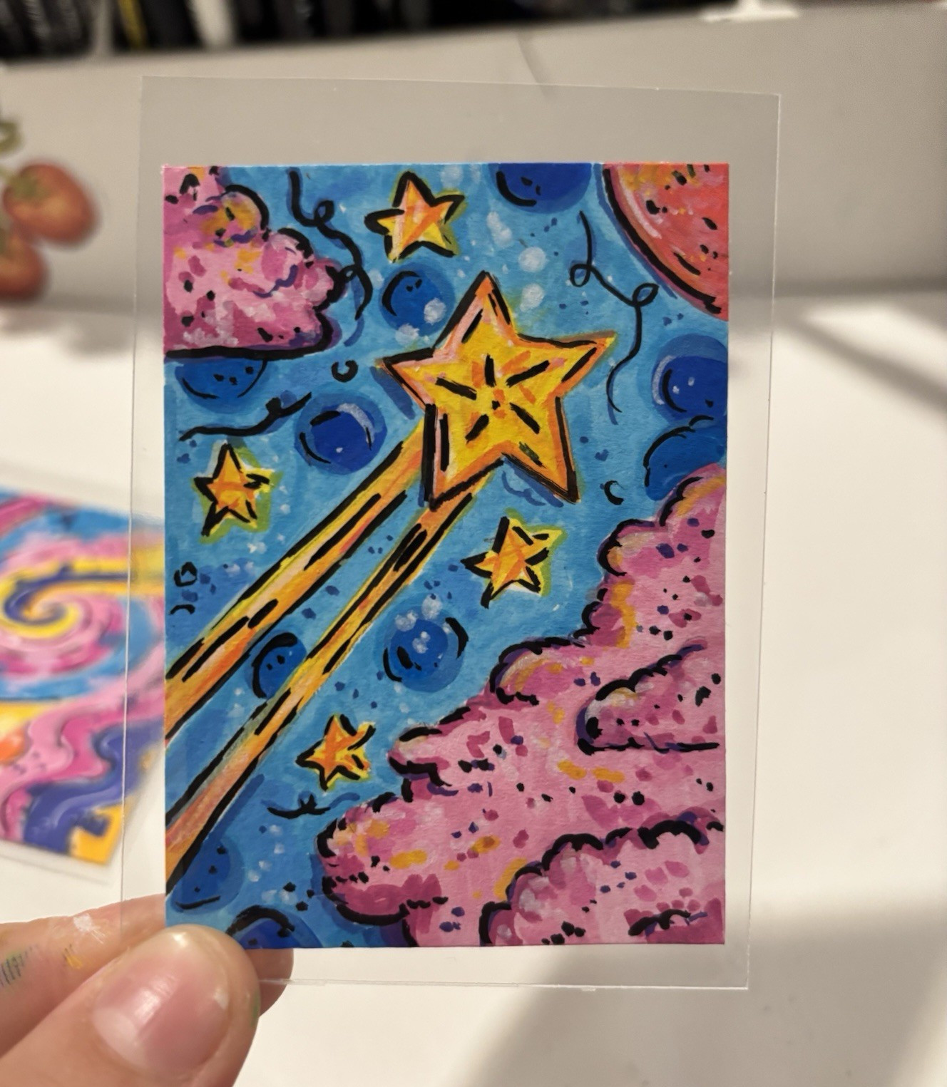 ACEO Original PRINT  “Shooting Stars” HandCut Laminated Space by:KaterinaVanArt