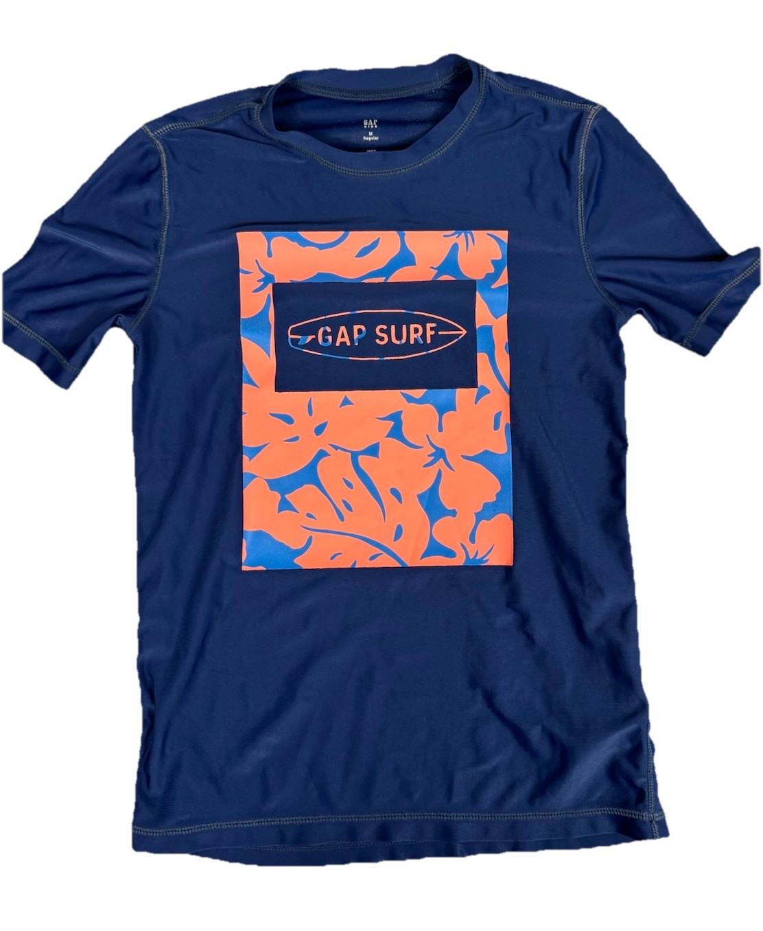 Gap Kids Boys Rash Guard Youth M 8-9 Navy Orange GAP Surf Short Sleeve Swim