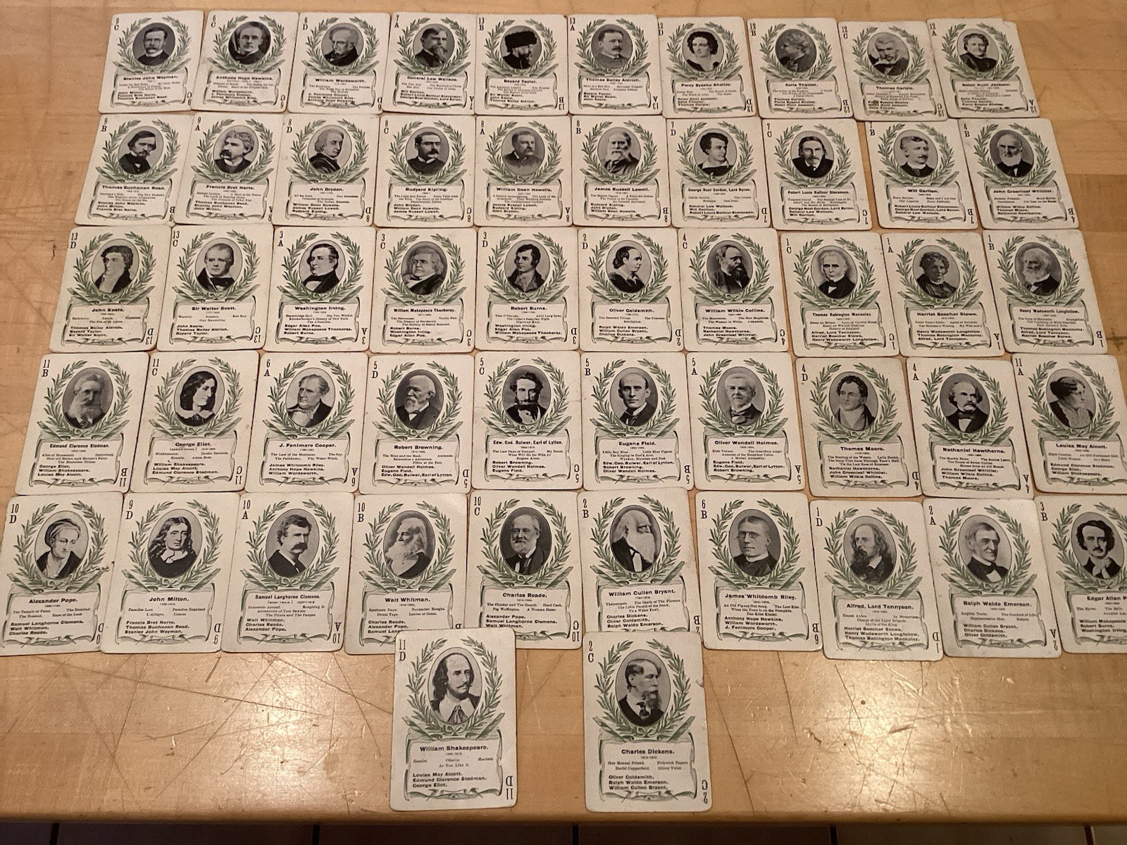 Antique 1897 Cincinnati Game Co. Authors Playing Card Deck 52 Cards Rare