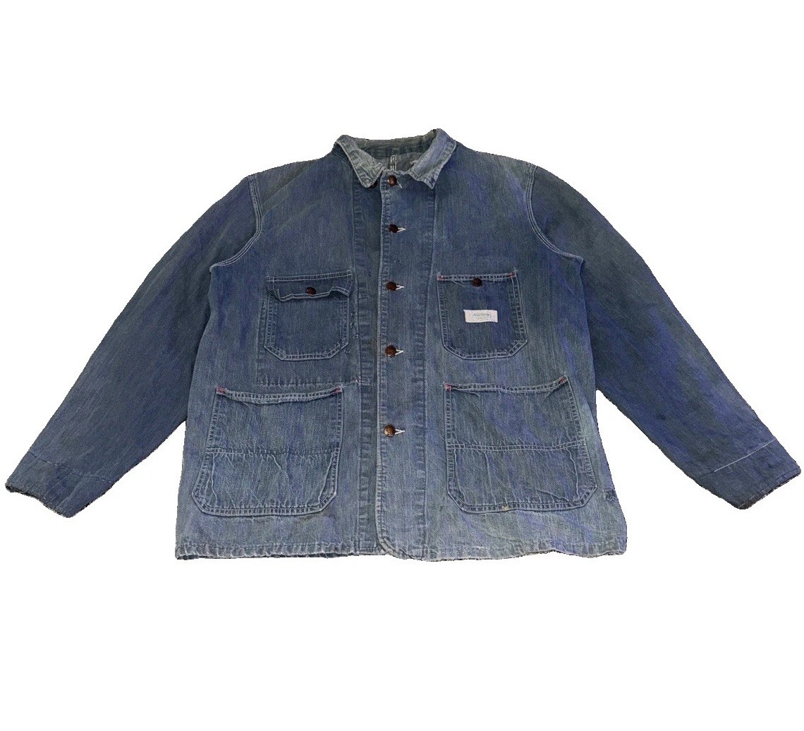 Vintage 50s Powr House Montgomery Ward Sanforized Chore Jacket Denim Big Size