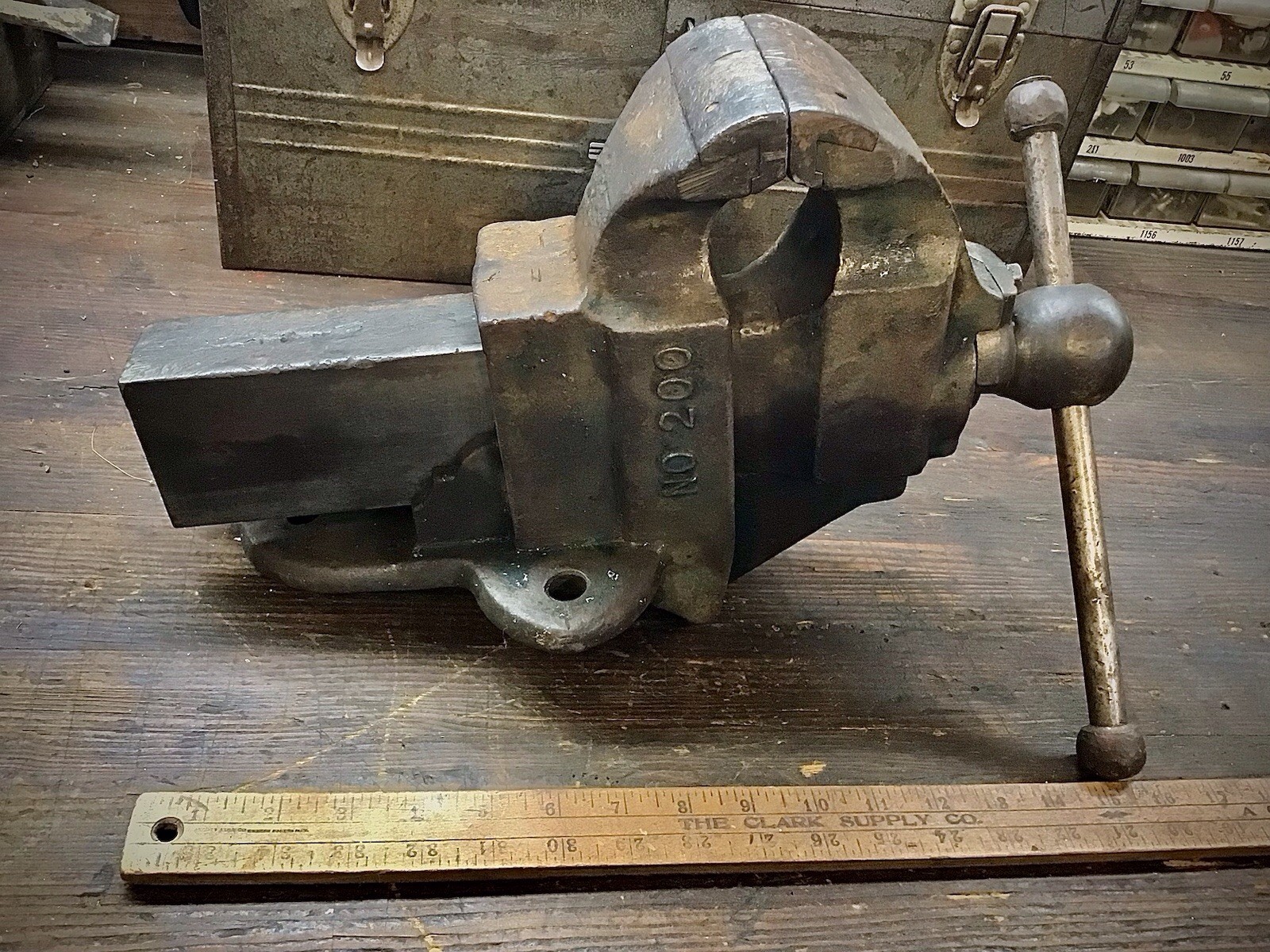 Blacksmith  Bench Vise  Chas Parker No 200 Meriden CT Antique Vintage Old Shop