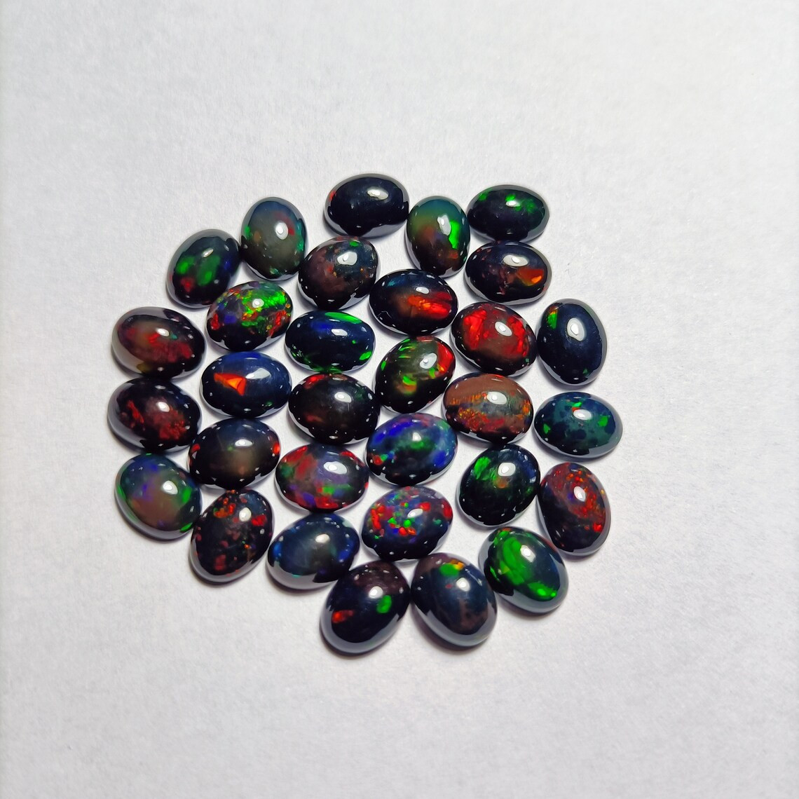 Top Quality Black Opal Oval Cabochon Size 8x10mm Rainbow Fire Opal Gemstone