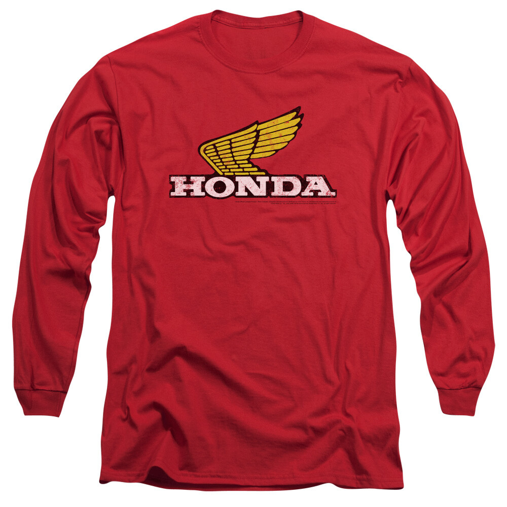 Honda Vintage Distressed Yellow Wing Logo Long Sleeve T-Shirt Licensed S-3XL Tee