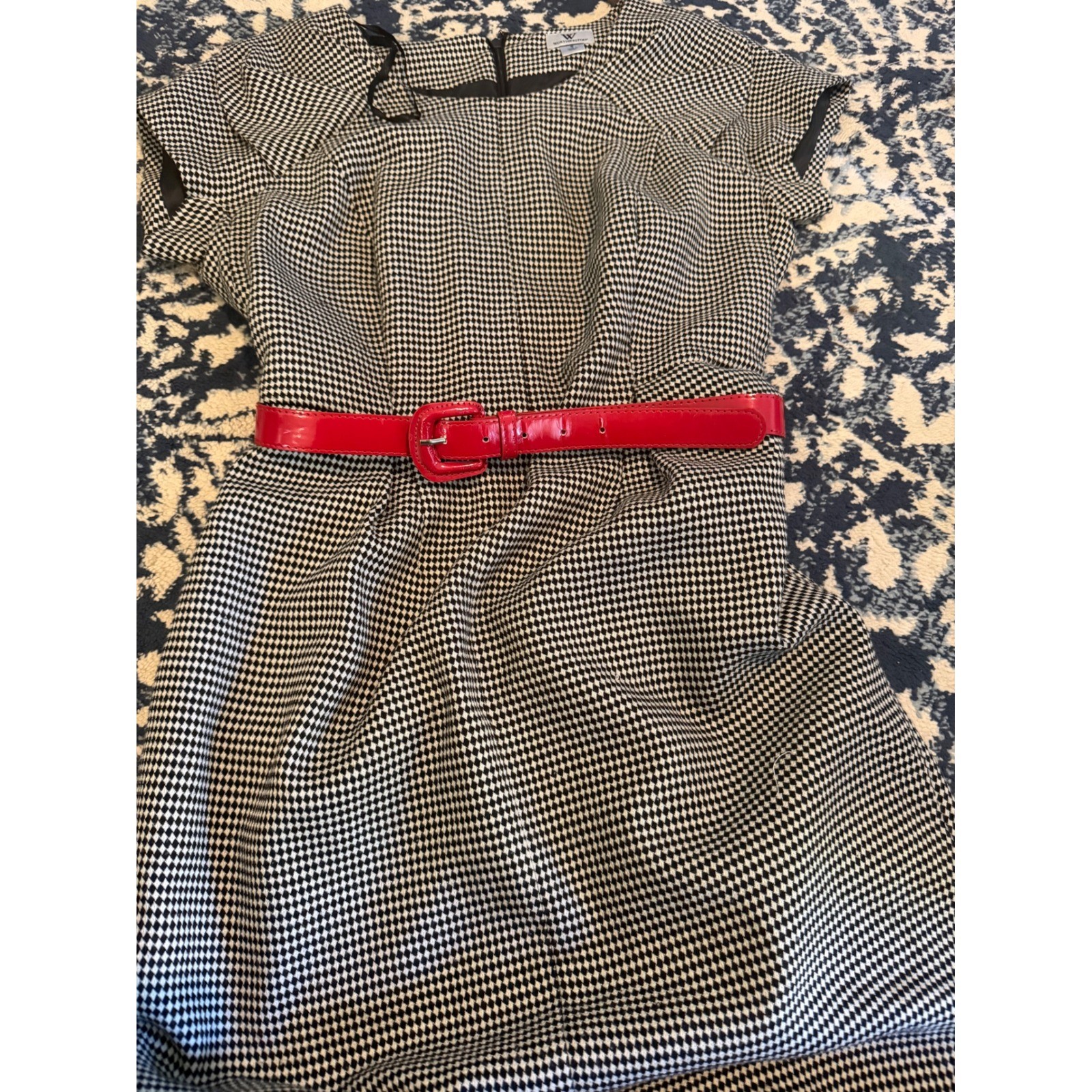 Worthington Houndstooth vintage pinup style Belted Cap Sleeve dress Size 6