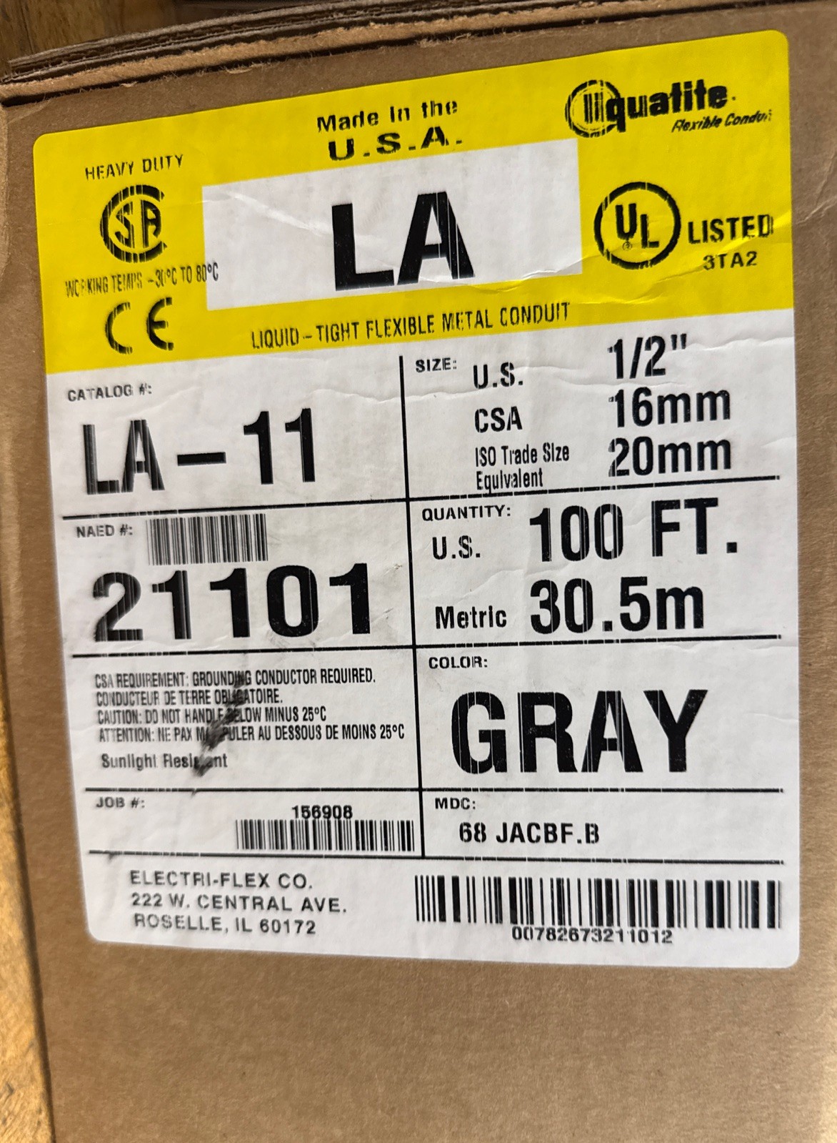 LIQUATITE LA-11 21101 FLEXIBLE METAL CONDUIT 1/2\ LIQUATITE LA-11 21101 FLEXIBLE METAL CONDUIT 1/2\