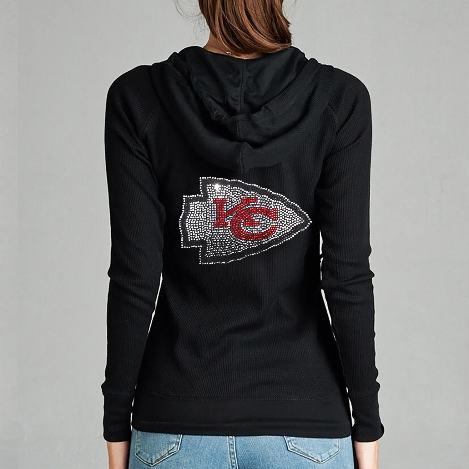Kansas City Chiefs Rhinestone Full Zip Hoodie Sweatshirt