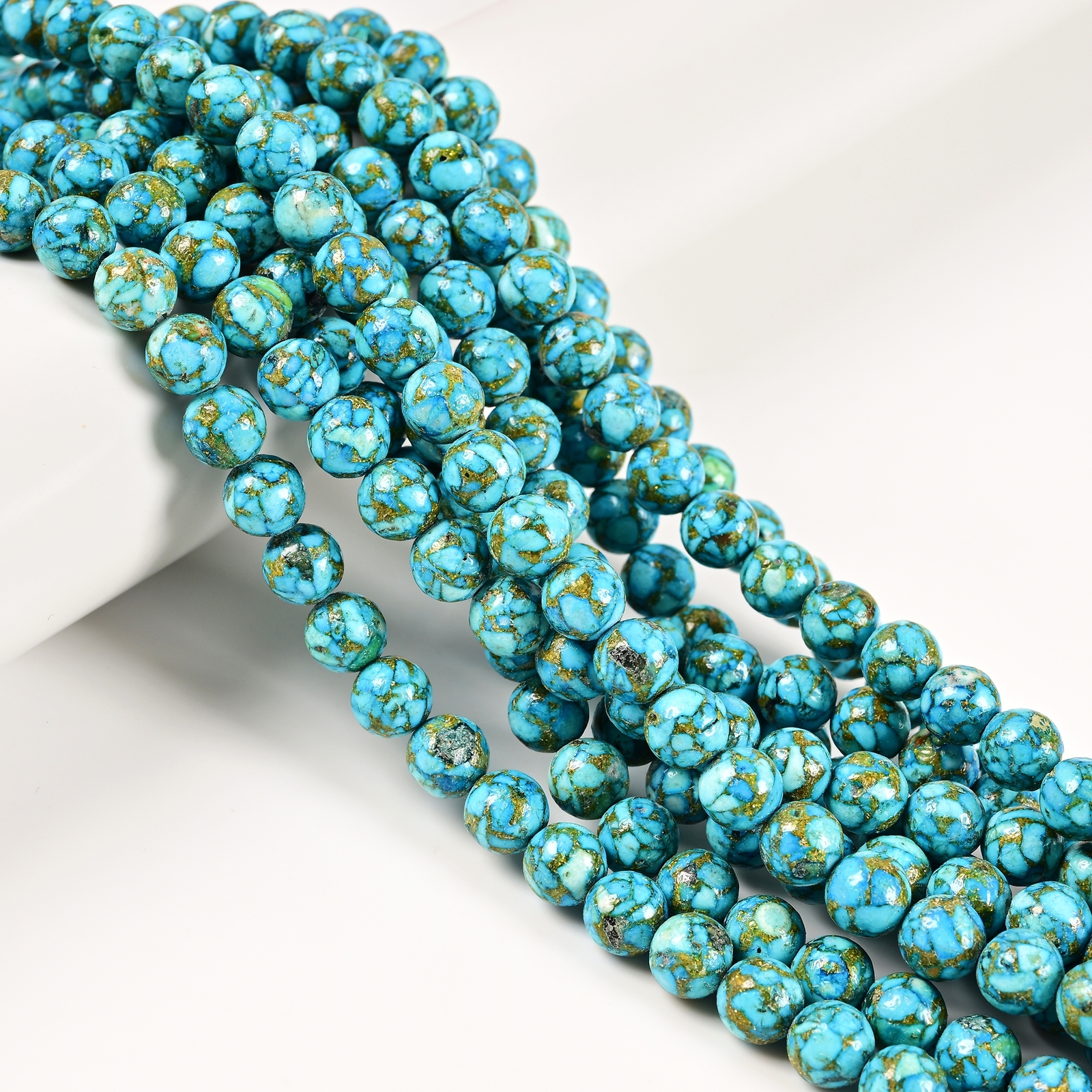 Mohave Copper Light Blue Turquoise Smooth Round Beads 6mm 8mm 10mm 15.5\'\' Strand