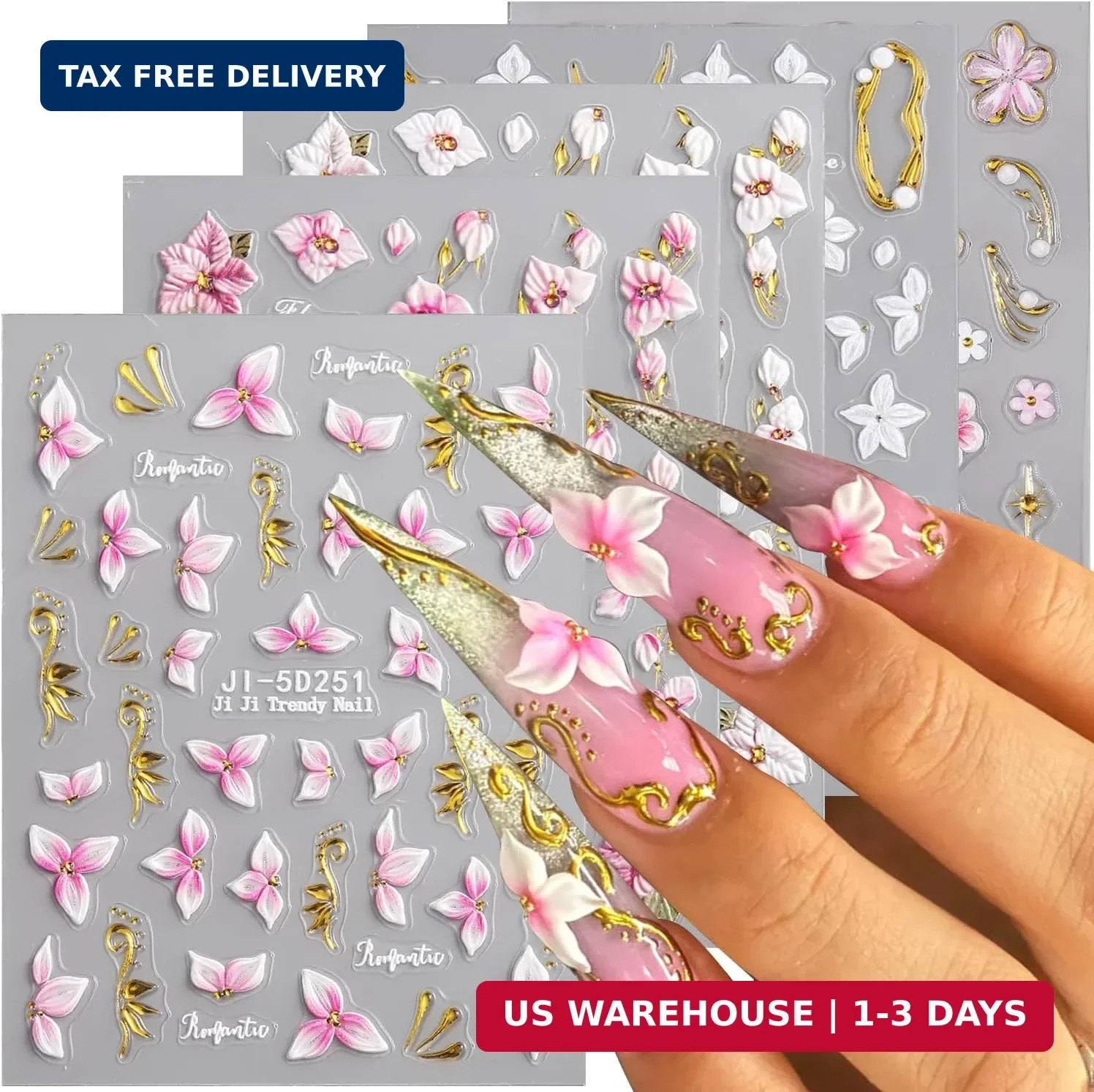 5D Embossed Flowers Nail Stickers Pink White 3D Flowers for Nails 5D Embossed Flowers Nail Stickers Pink White 3D Flowers for Nails