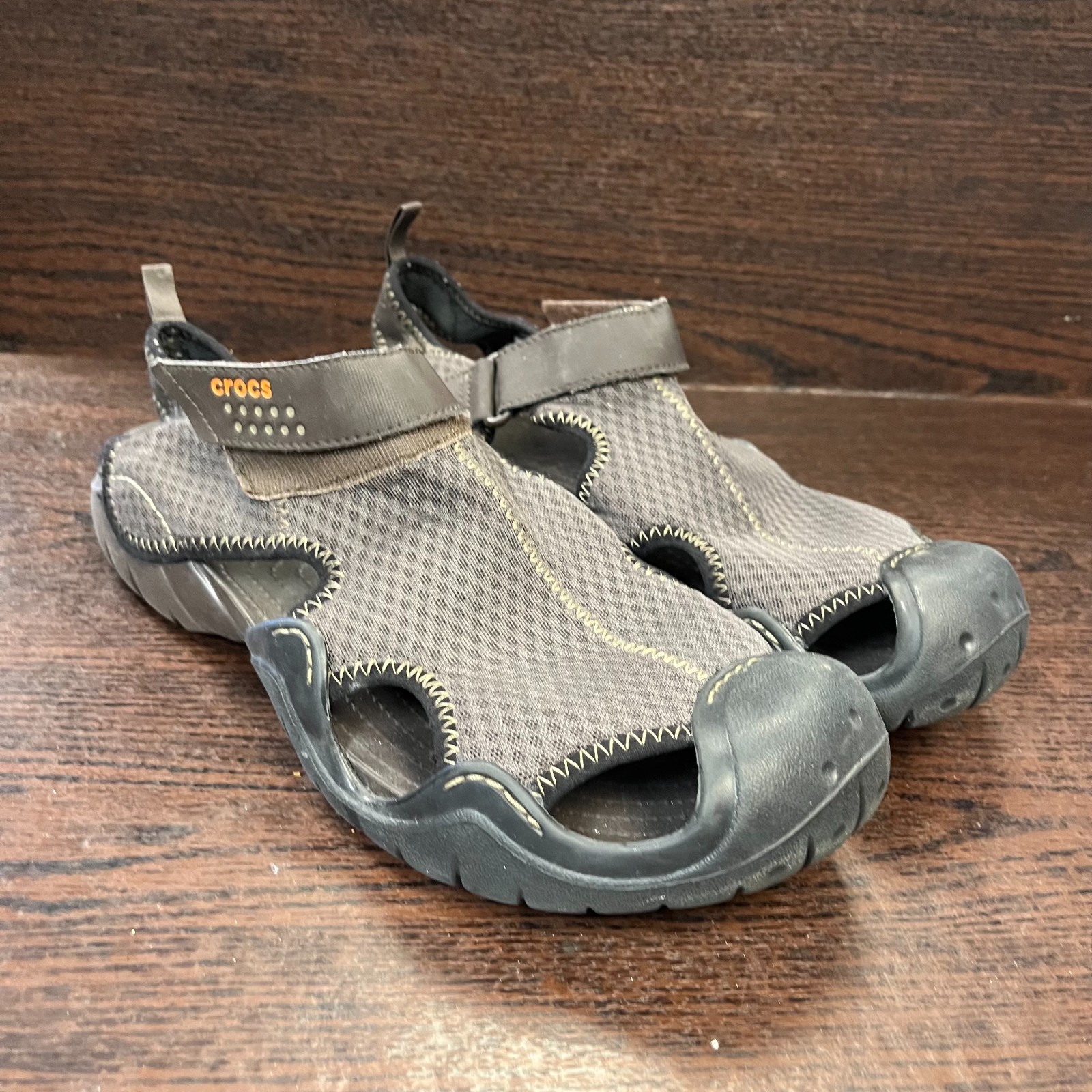 Crocs Swiftwater Men\'s Sandals Size 13 Gray Mesh Deck Fisherman Water Shoes
