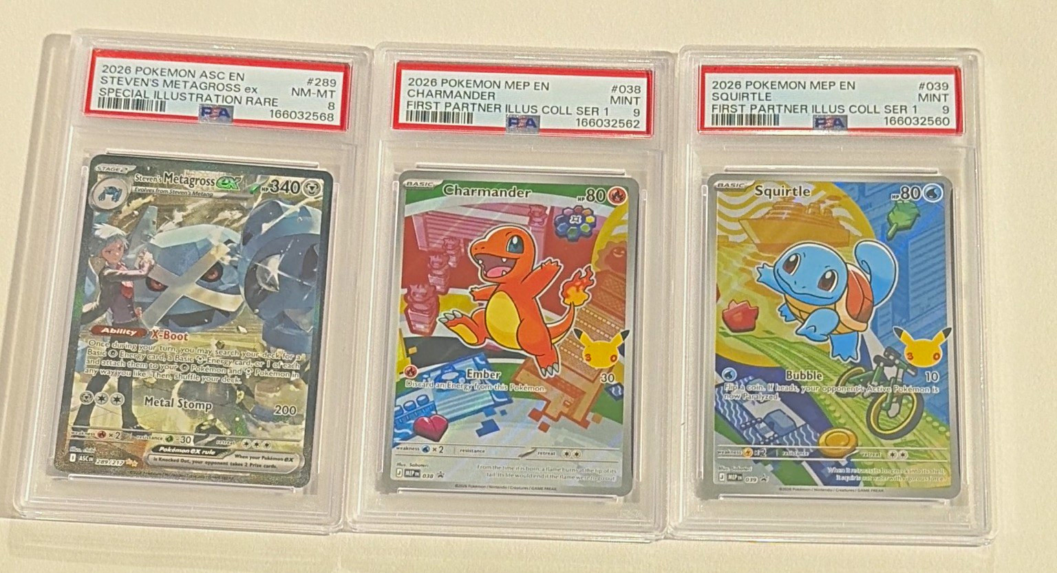 Pokemon TCG PSA 3-Card Lot SIR Stevens Metagross ex + Charmander + Squirtle Pokemon TCG PSA 3-Card Lot SIR Stevens Metagross ex + Charmander + Squirtle