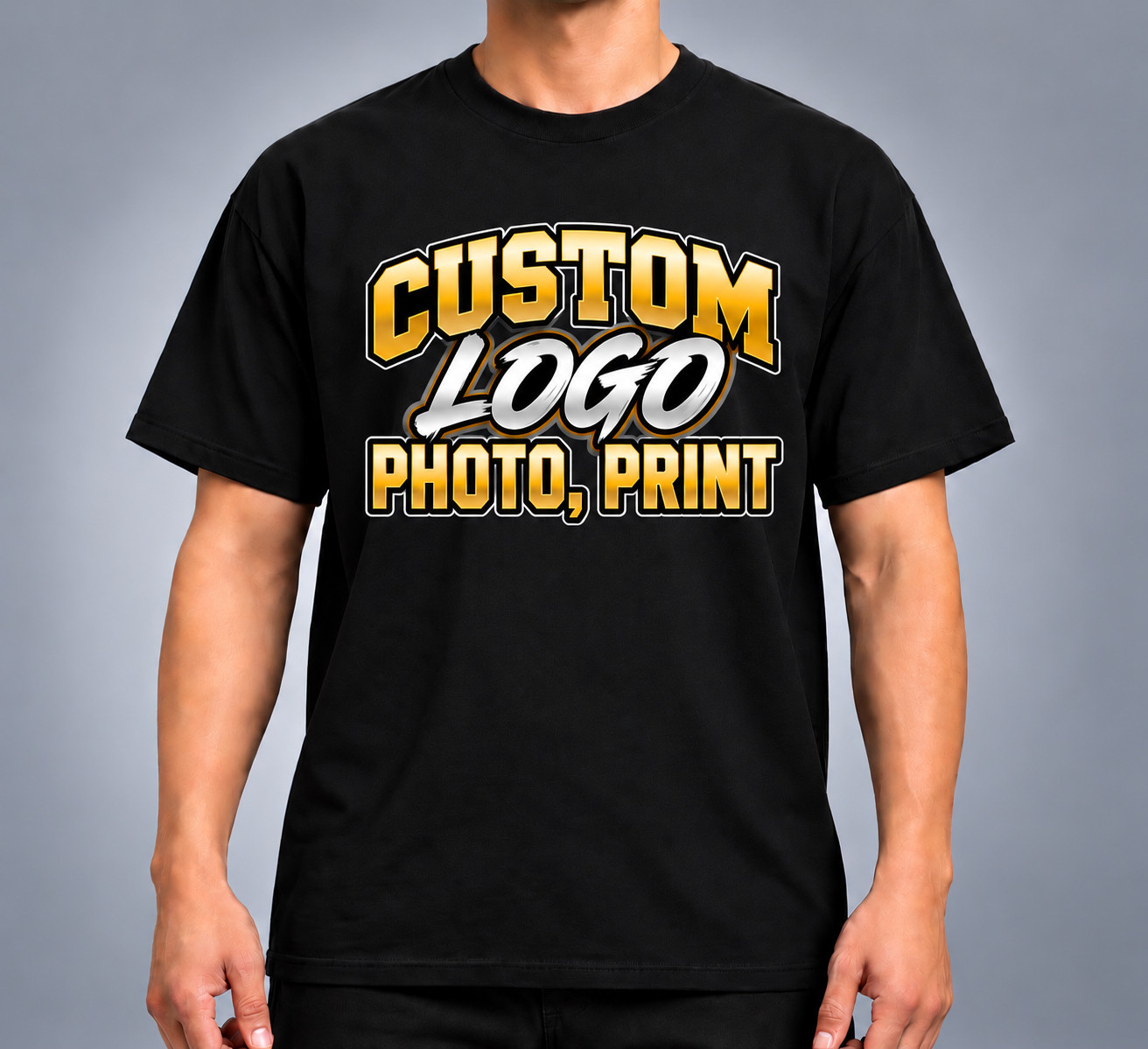 Custom T-Shirt – Center Logo, Photo, or Text Printing Custom T-Shirt – Center Logo, Photo, or Text Printing