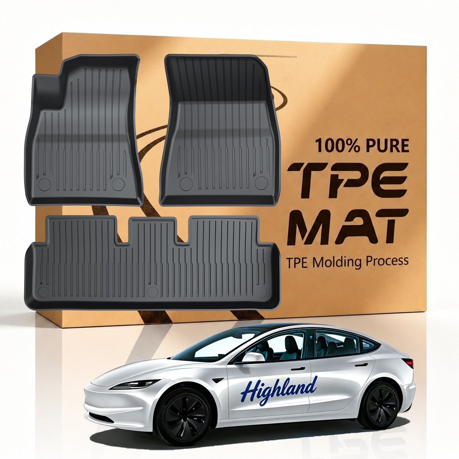COMAUTO TPE Floor mats & Cargo Liner for Tesla Model 3 Highland 2024-2027 3PCS