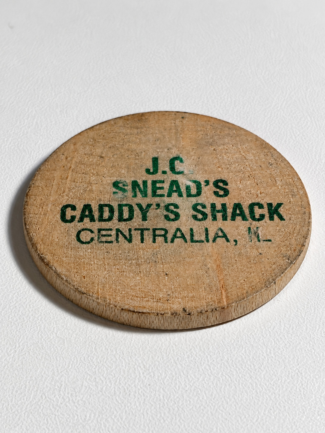 Vintage J.C. Snead’s Caddy’s Shack Centralia IL Wooden Nickel 5 Cent Buffalo